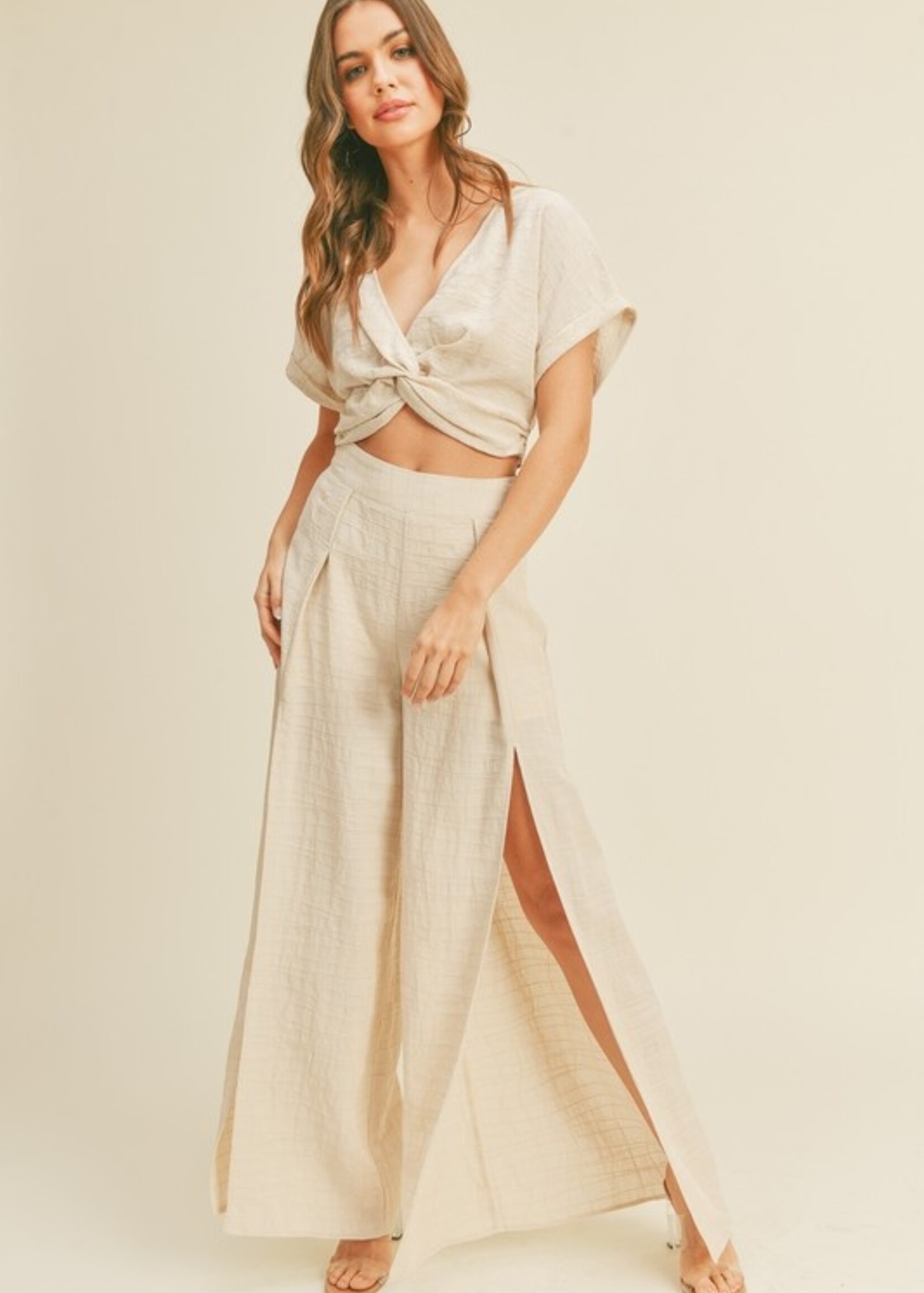 textured linen blend pants