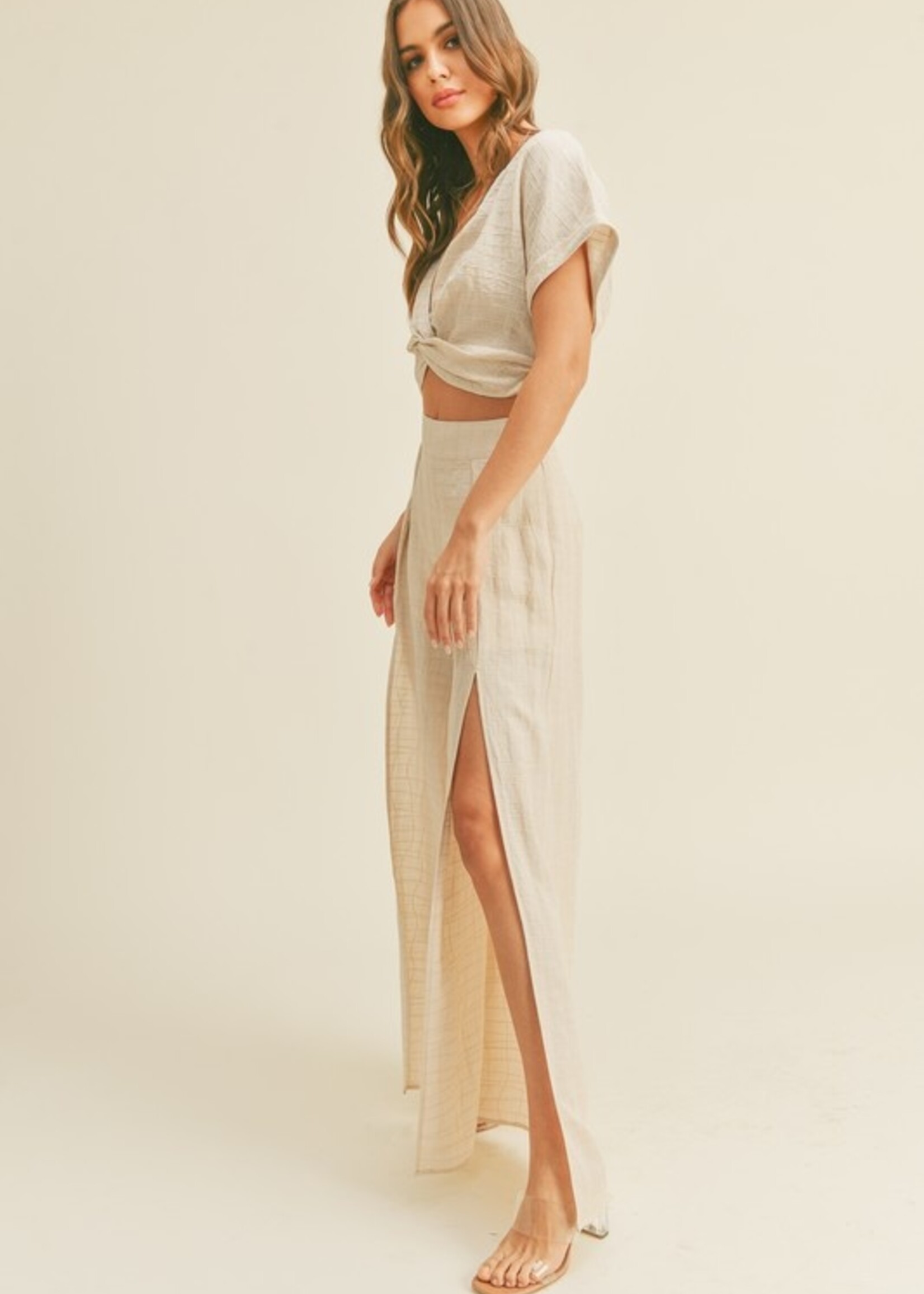textured linen blend pants