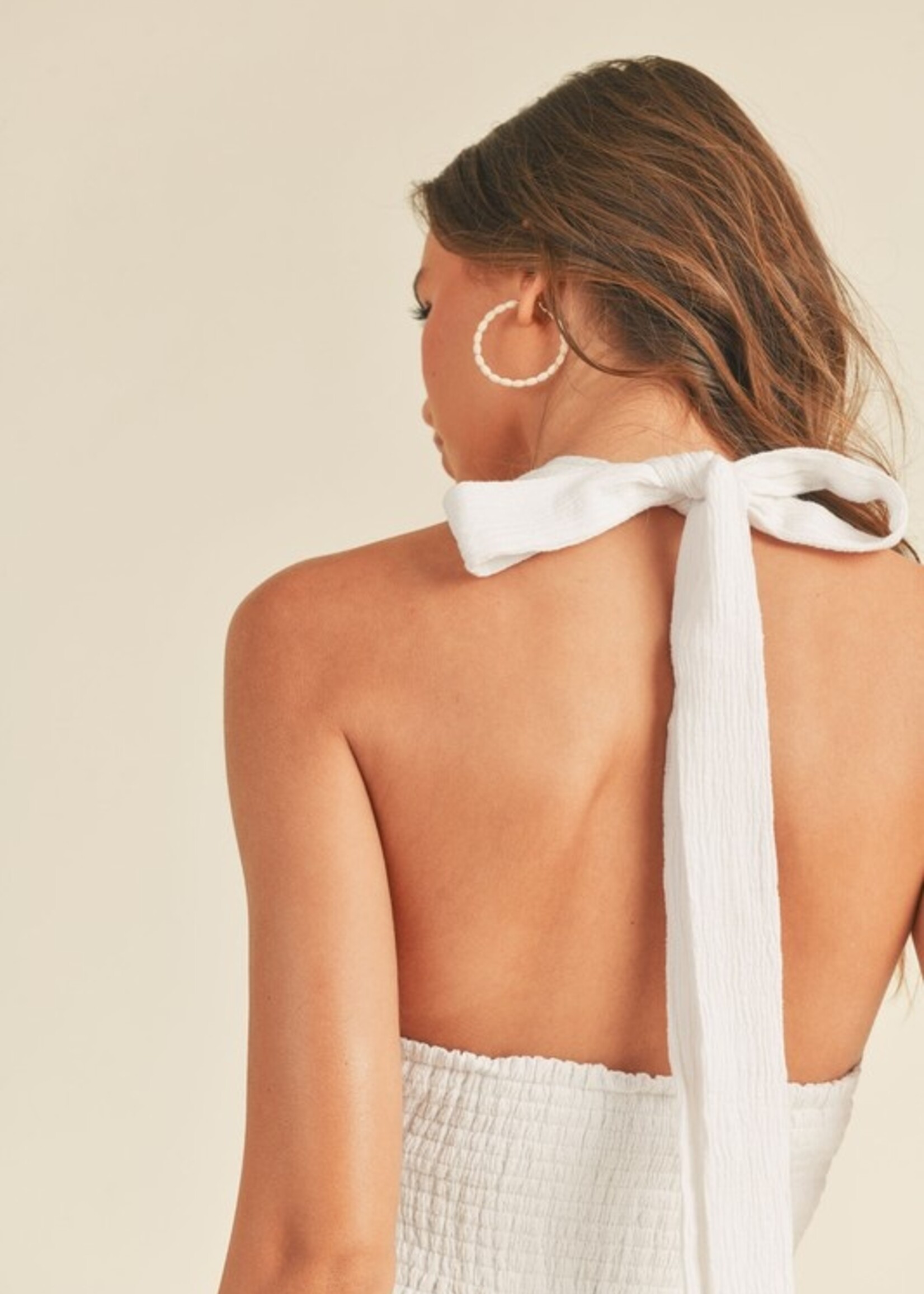 HIGH NECK HALTER WITH TIED ON BACK TOP