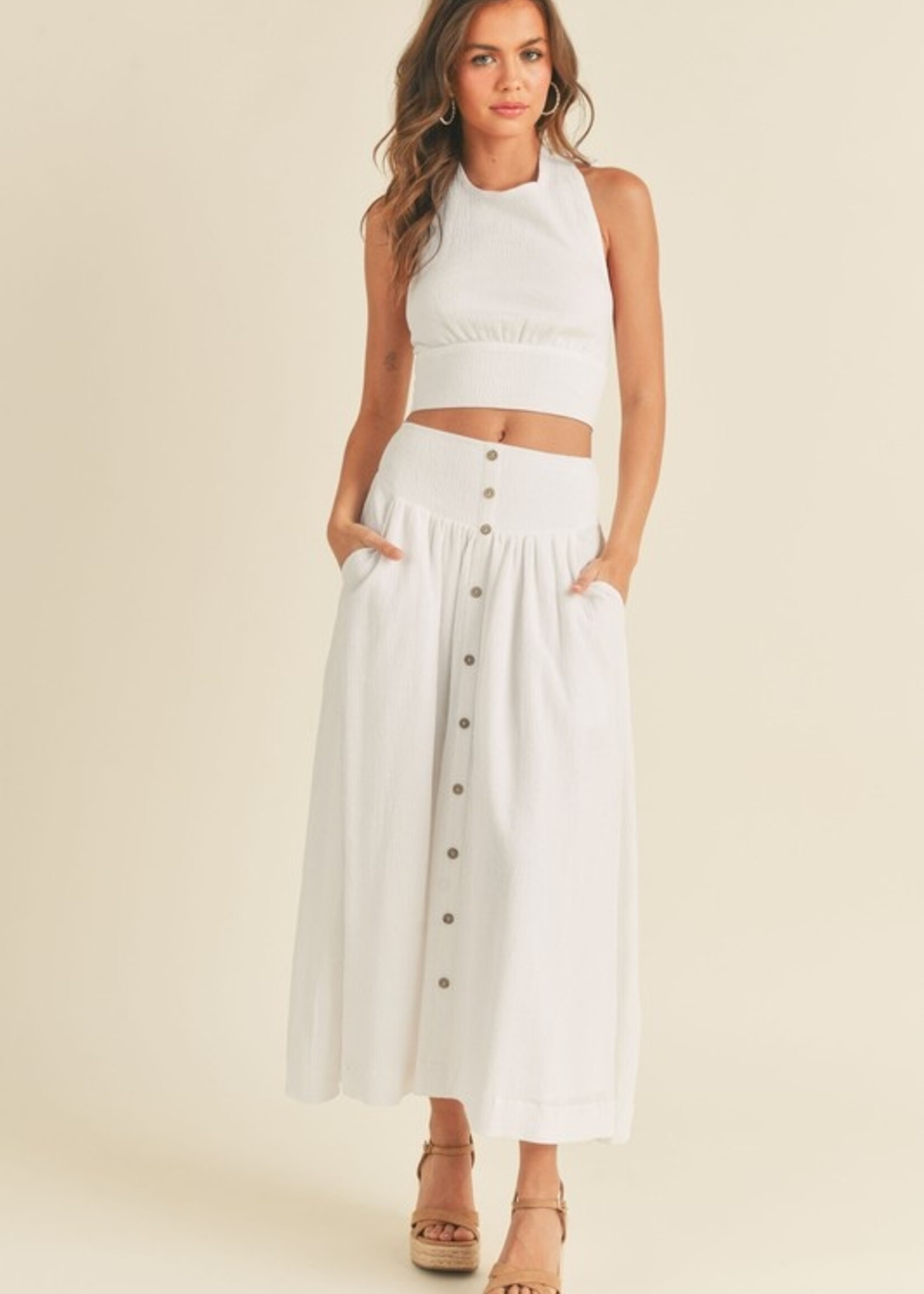 HIGH NECK HALTER WITH TIED ON BACK TOP