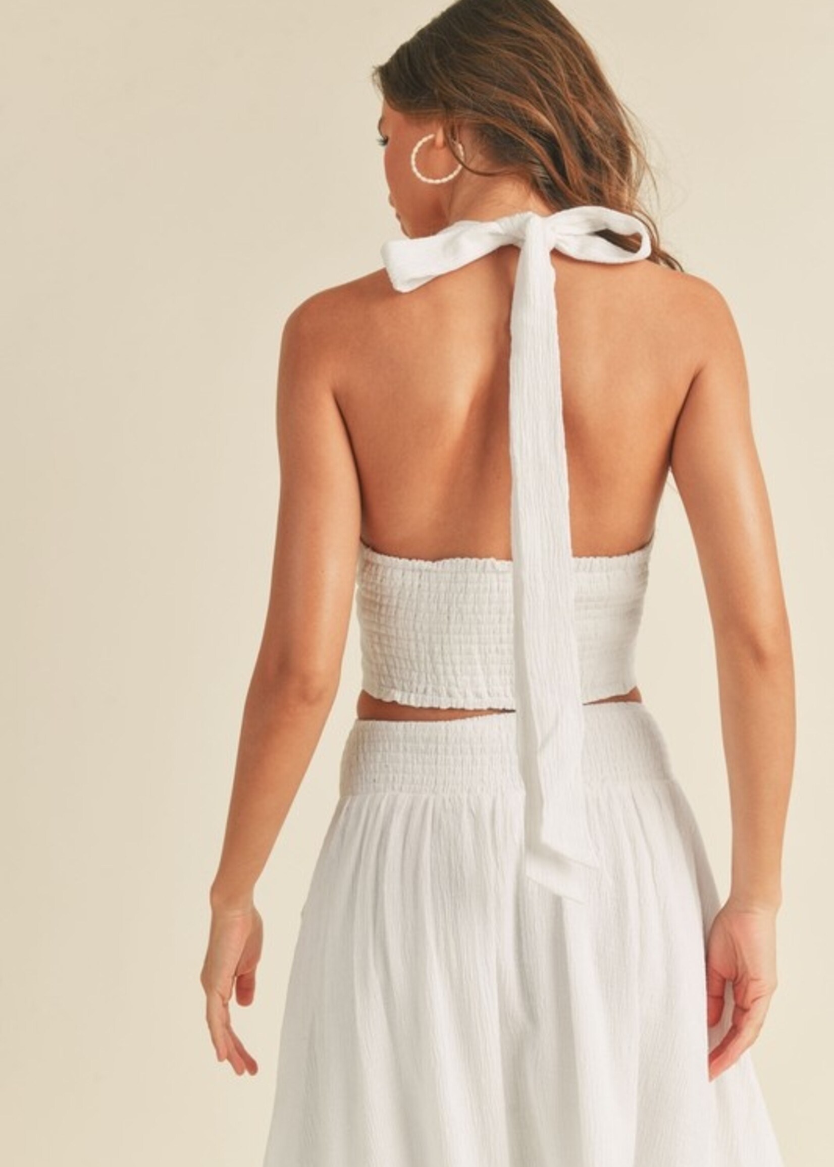 HIGH NECK HALTER WITH TIED ON BACK TOP