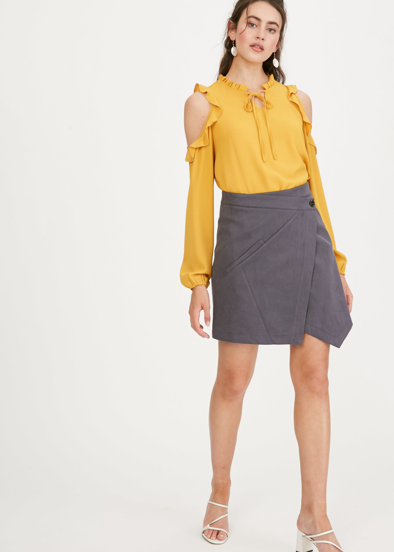 Listicle Twill Textured Stretch Wrap Skirt