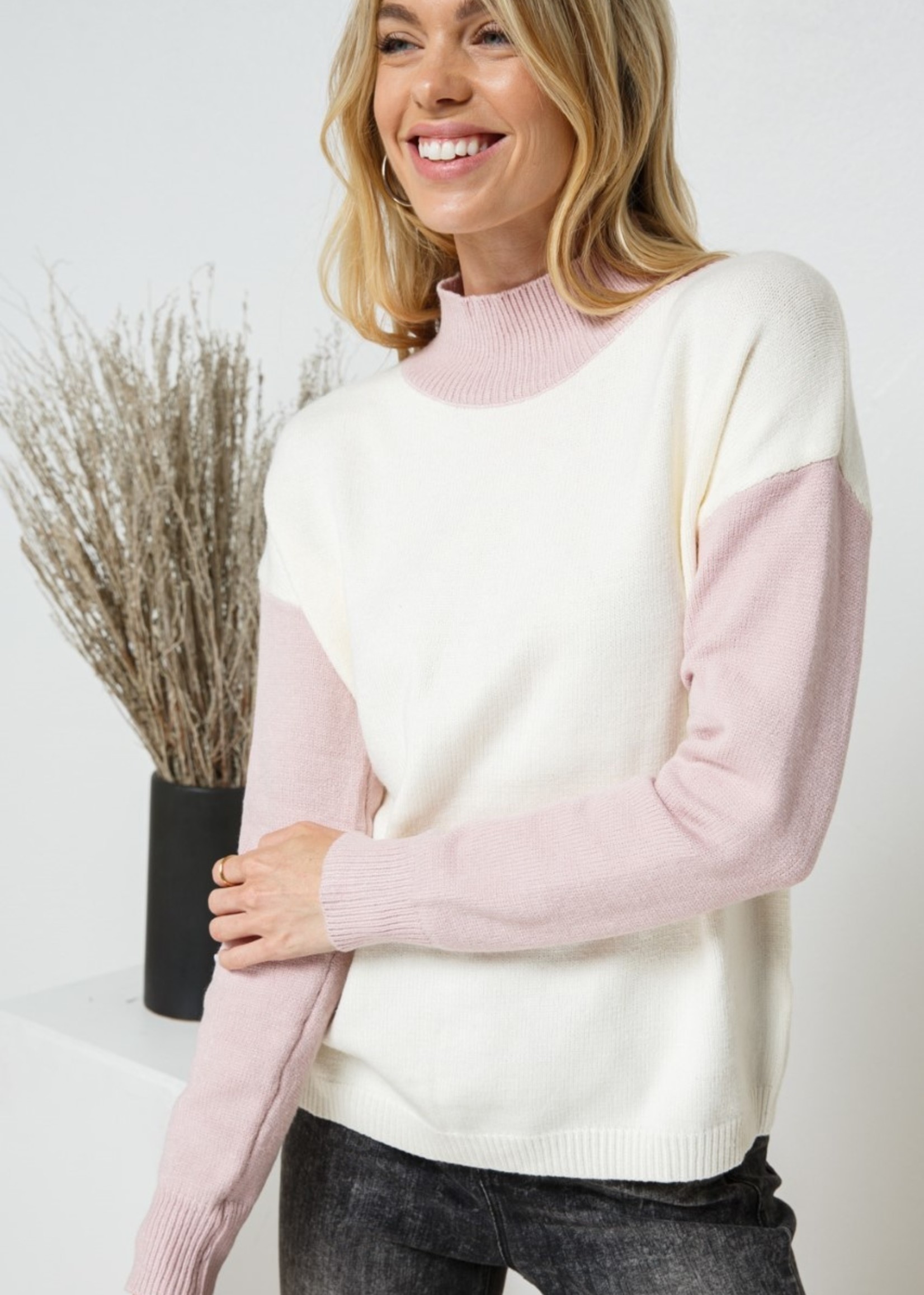 Cozy Co. Two Tone High Neck Soft Pullover Knit Sweater