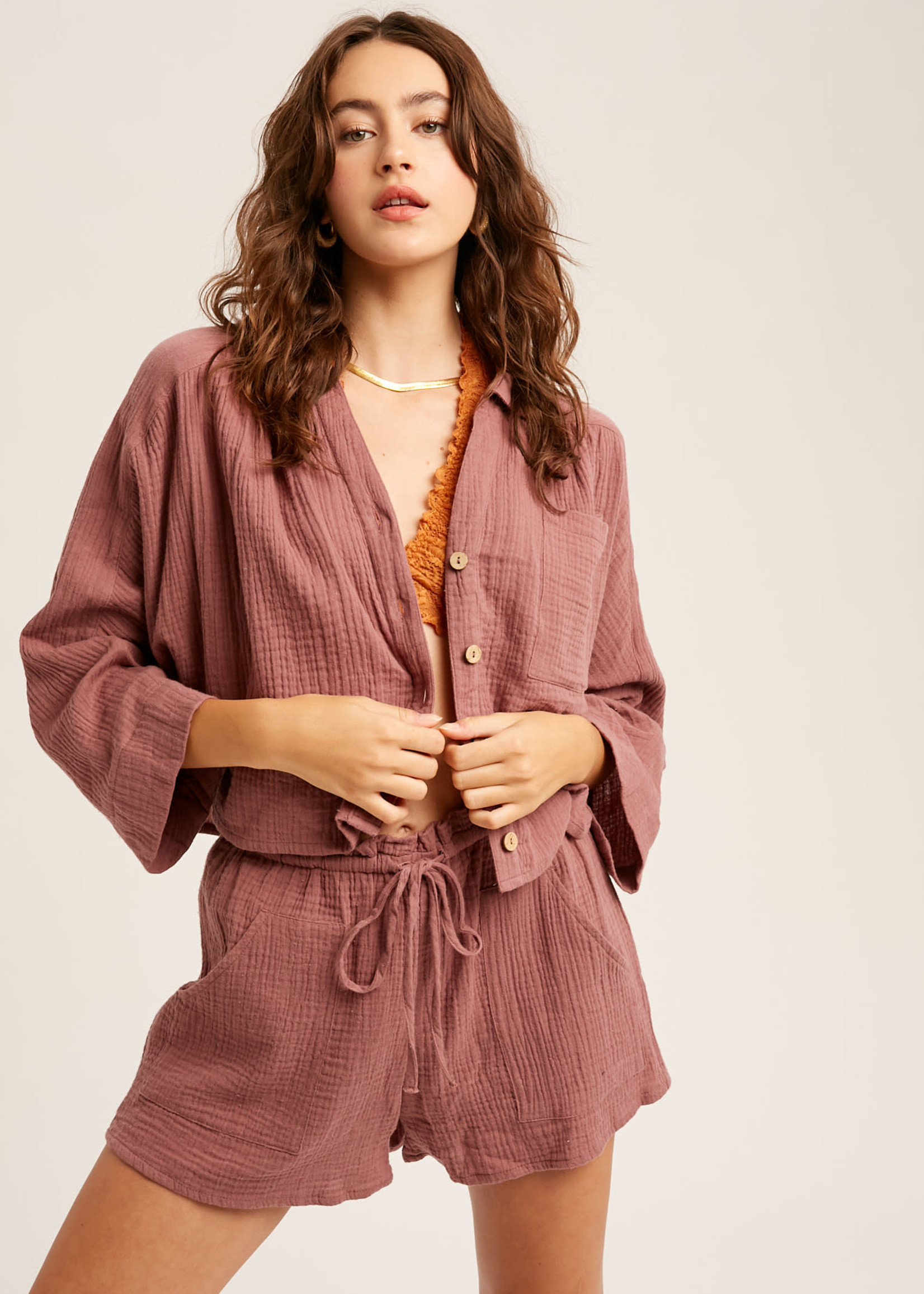 Listicle Textured Cotton Button Down Top and Pant Set
