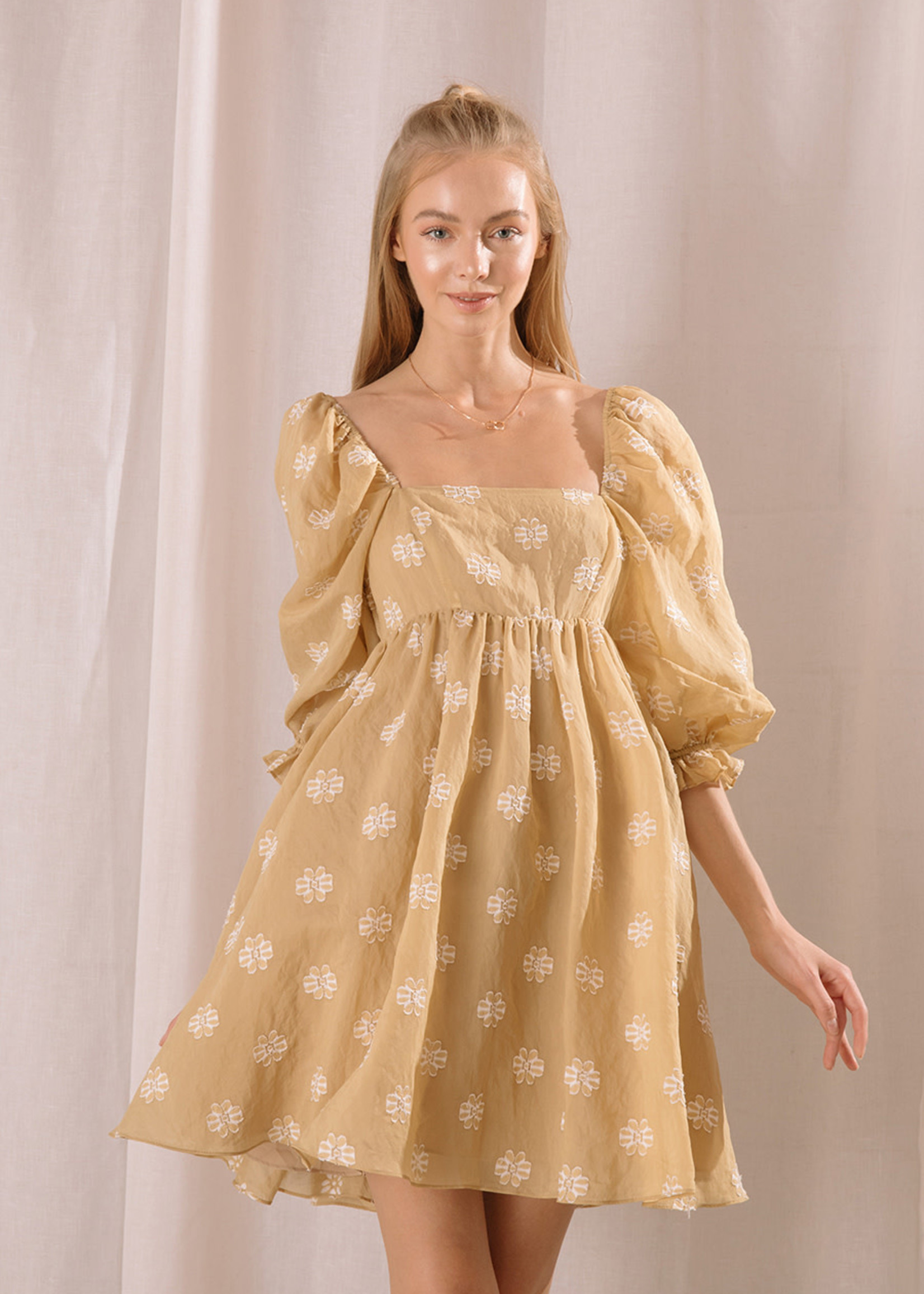 Storia Puff Sleeve Babydoll Flower Print Dress