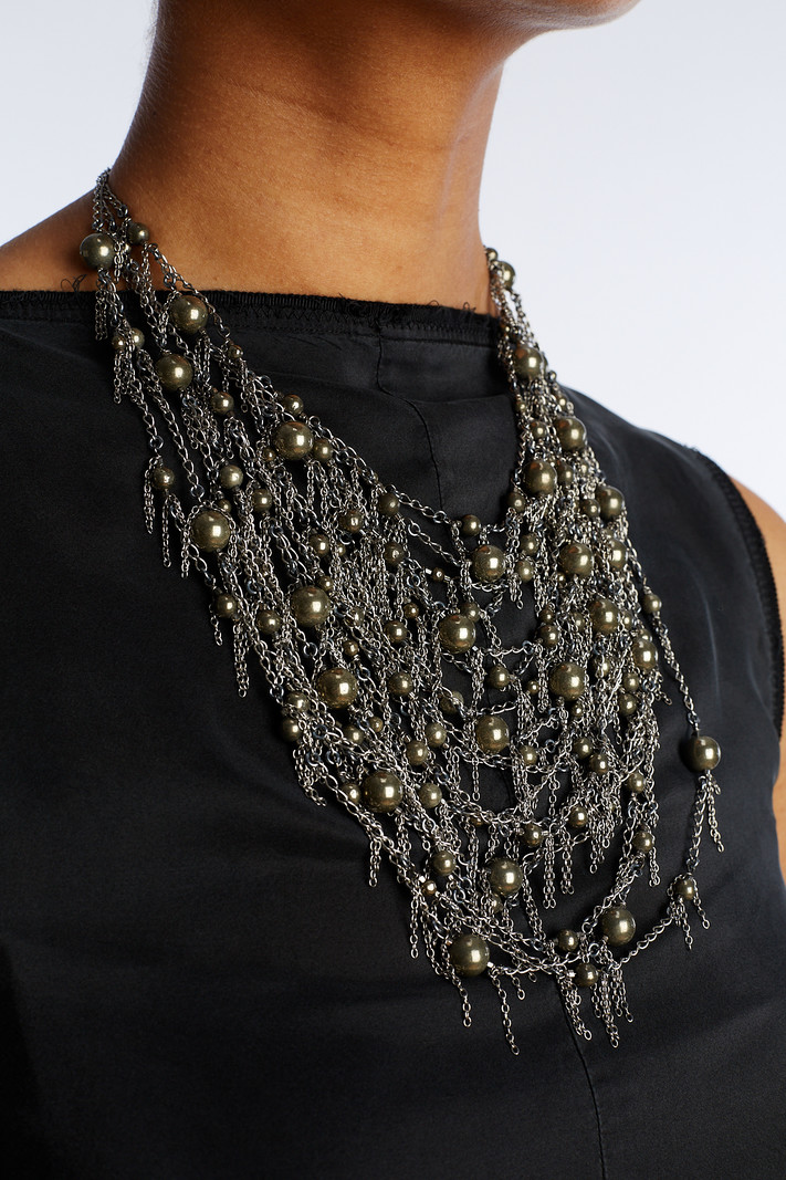 Jean-Francois Mimilla COL113 Multi-strand Necklace Silver Beads