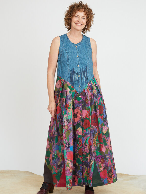 Anntian Fake Jeans and Flowers Dress