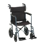 Nova LIGHTWEIGHT TRANSPORT CHAIR WITH HAND BRAKES - 20" WITH SWING AWAY FOOTRESTS - BLUE