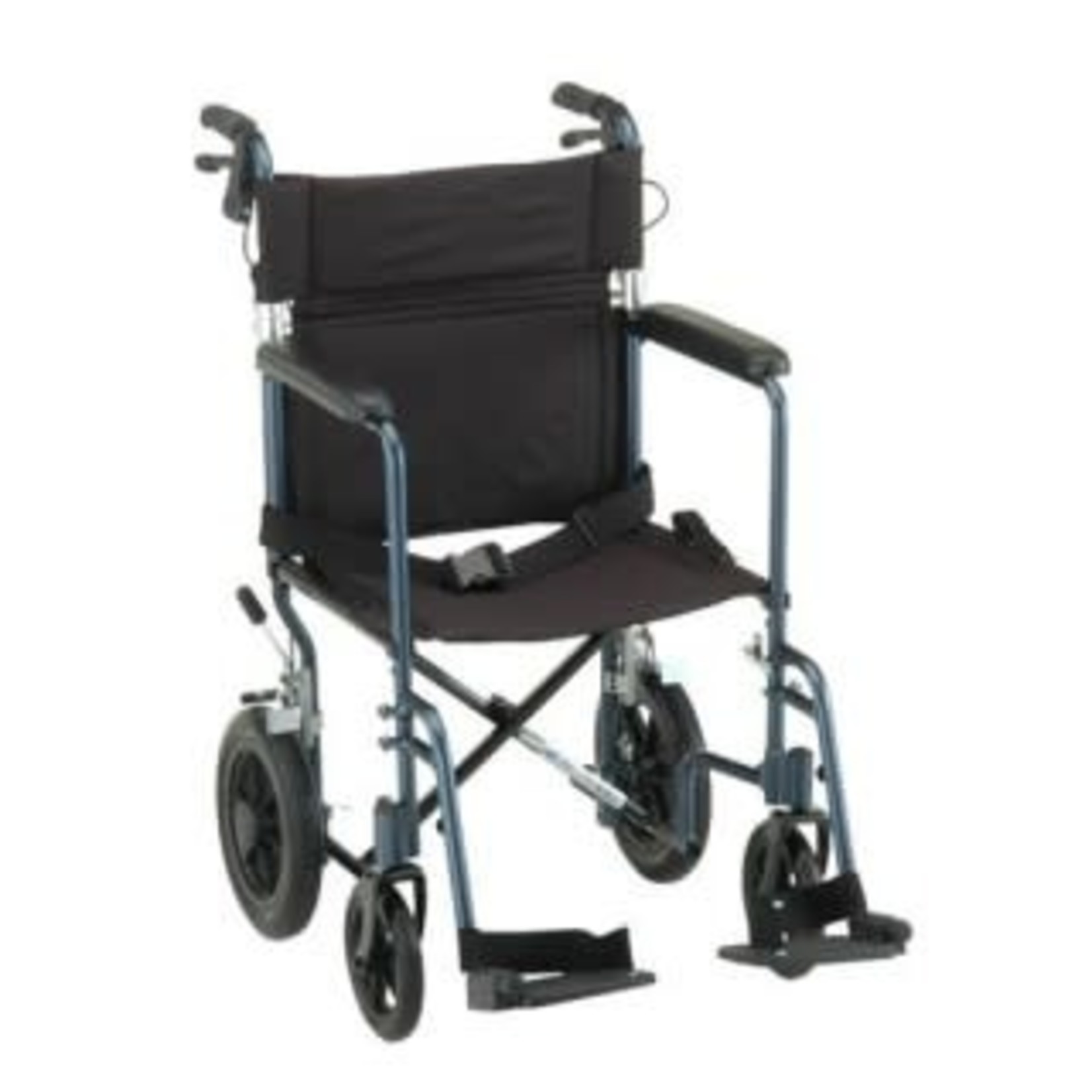 Nova LIGHTWEIGHT TRANSPORT CHAIR WITH HAND BRAKES - 20" WITH SWING AWAY FOOTRESTS - BLUE