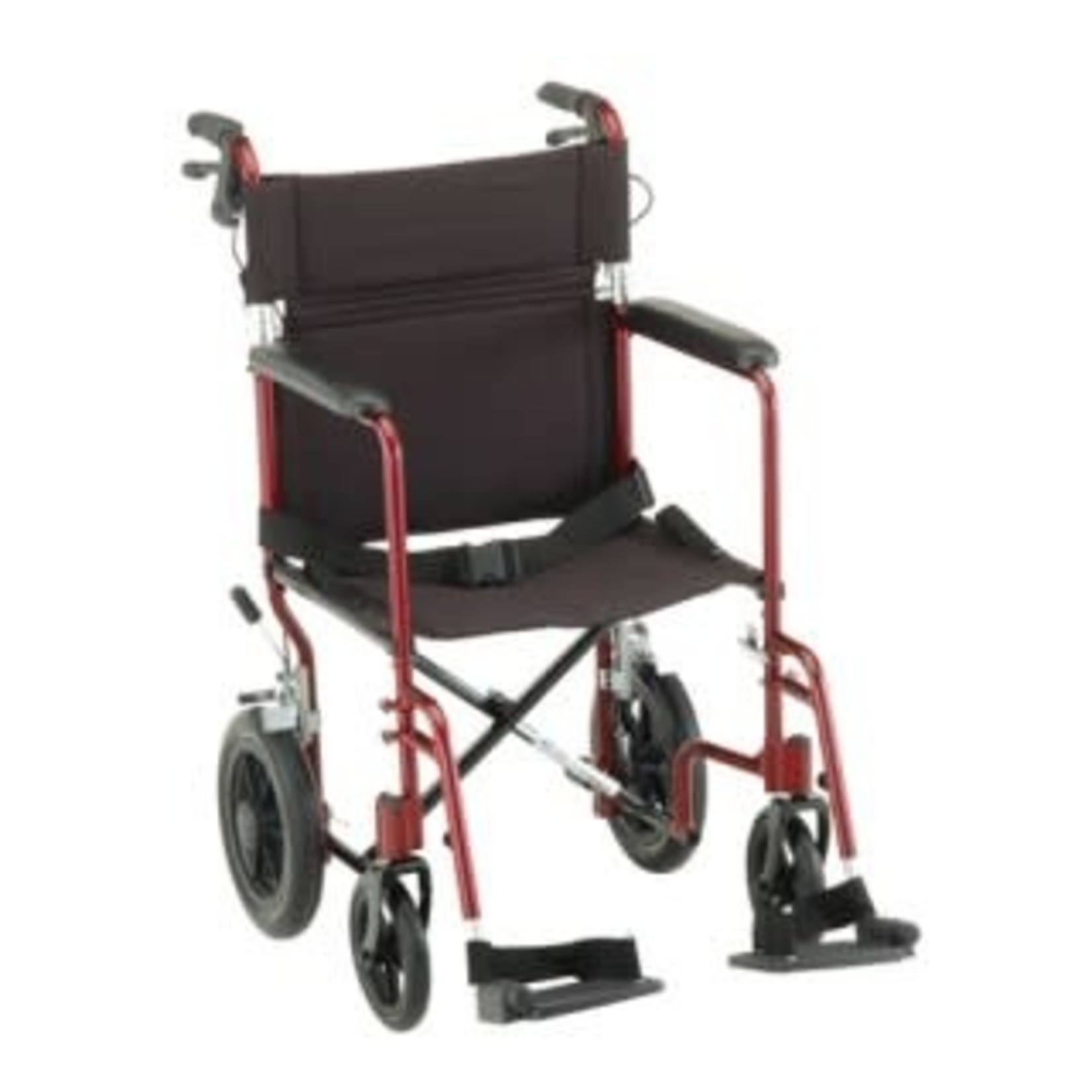 Nova LIGHTWEIGHT TRANSPORT CHAIR WITH HAND BRAKES - 20" WITH SWING AWAY FOOTRESTS - RED