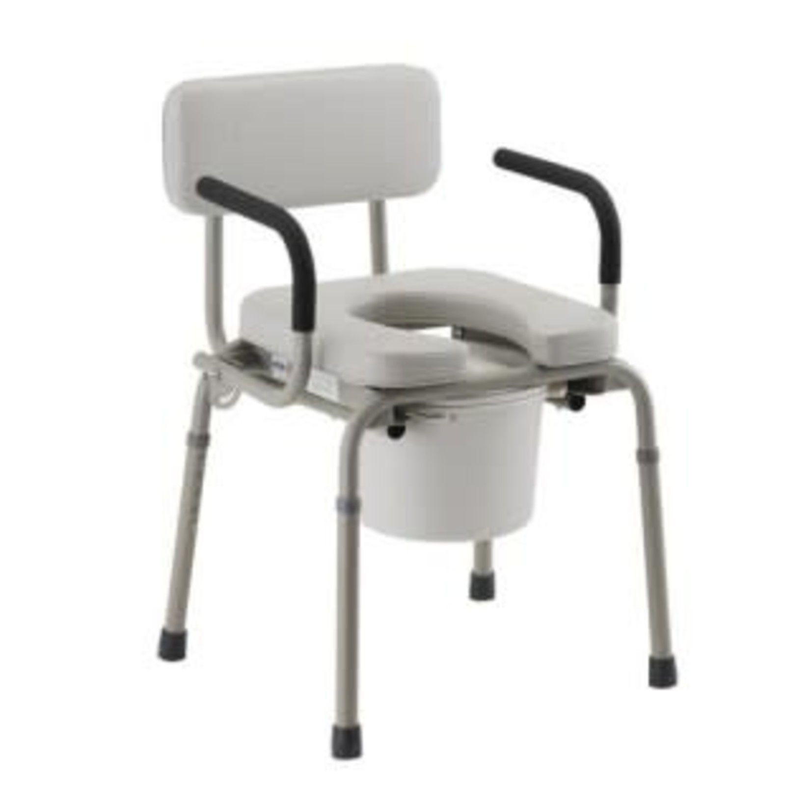 DROP ARM COMMODE PADDED GRAY