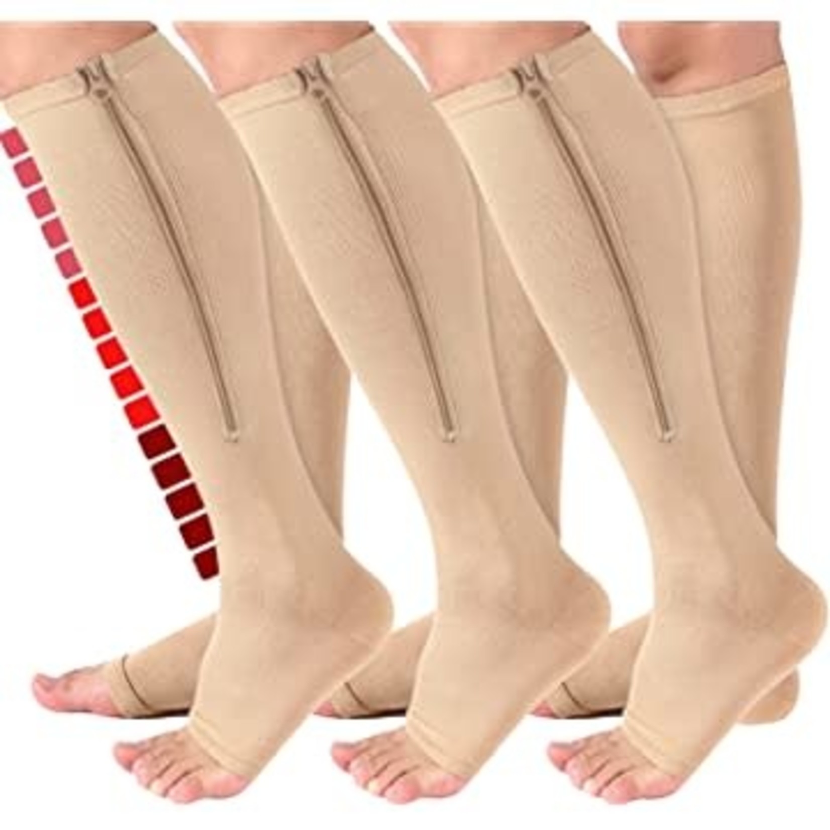 Knee High OT 15-20 Zippered Compression Beige >13"A, 17.5 Calf