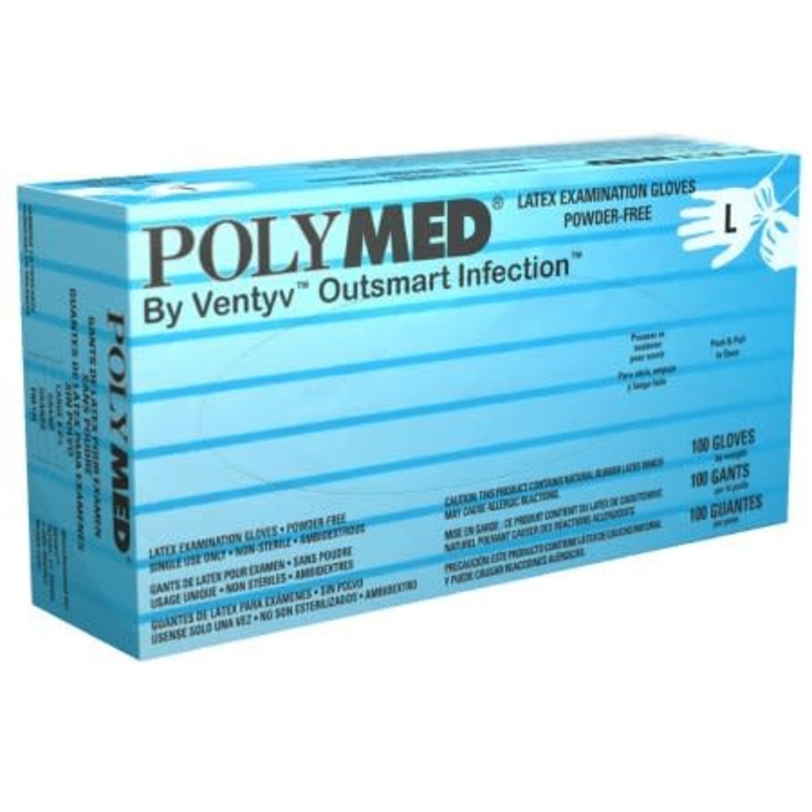 Exam Glove Polymed® Large NonSterile Latex Standard Cuff Length Fully Textured Ivory  100/BX