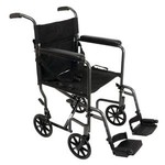 Steel Transport Chair, with Swing Away Footrests, 19" Seat, Seat Depth 16" 300 lb Capacity, 21.25" x 37" Depth 38.75" Silver Vein