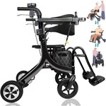 3 in 1 Rollator Walker/Electric Wheelchair/Transport Chair with Seat