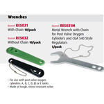 Metal Wrench W/ Chain for Poset Valve Oxygen Cylinder and CGA 540 Style Regulators
