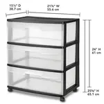Sterilite Wide 3 Drawer Cart Black
