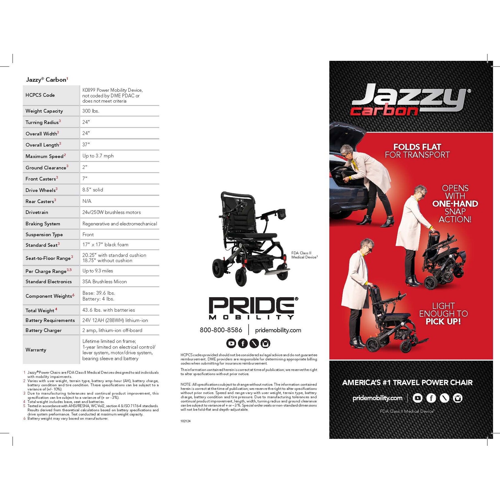 Pride Jazzy Carbon, Black, with 17” x 17” Foam Seat, 12 Ah Lithium-ion Battery Electric Wheelchair