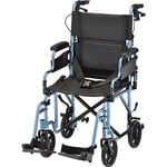 Nova Lightweight Transport Chair with Locking Hand Brakes, Flip Up Arms and Anti-Tippers Blue