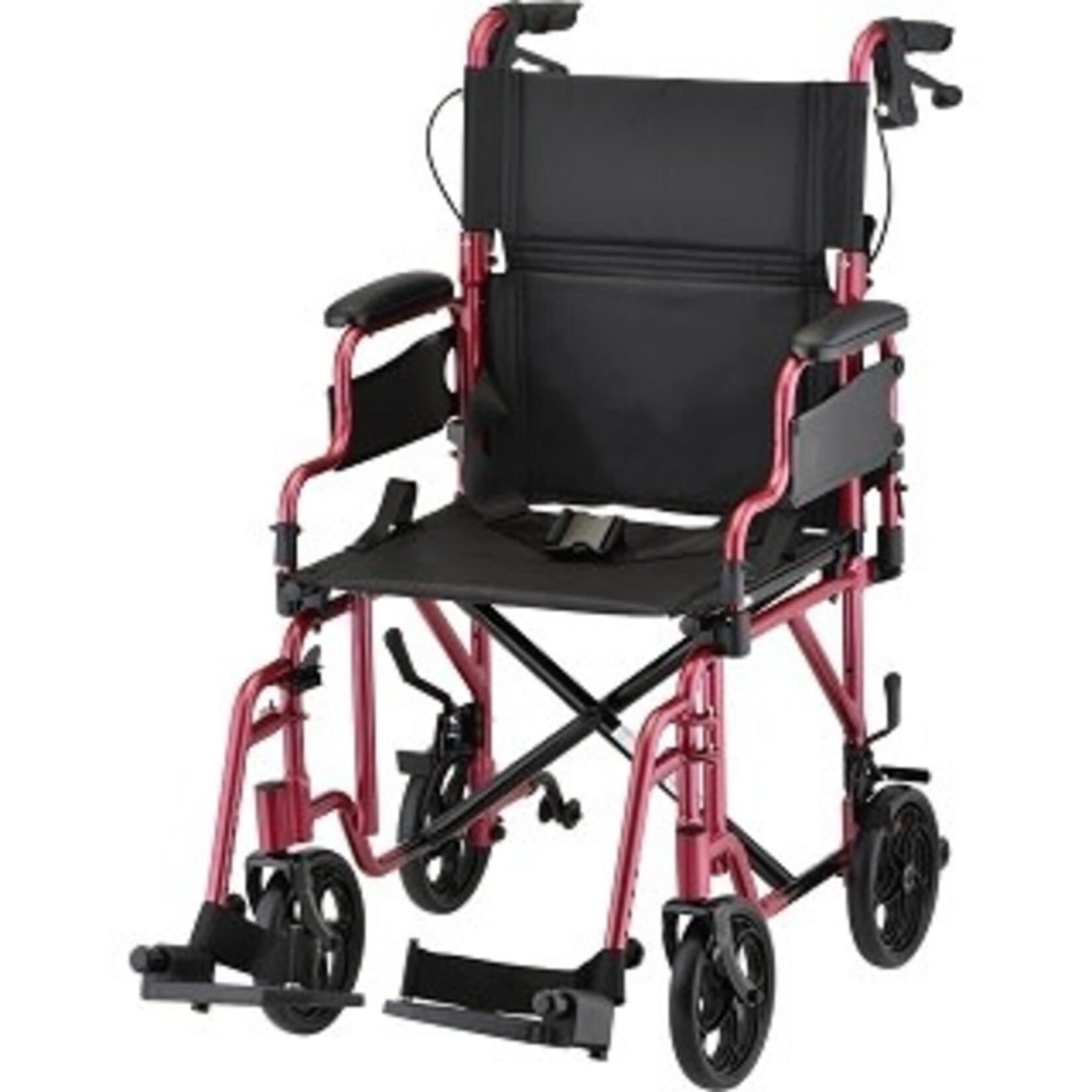 Nova Lightweight Transport Chair with Locking Hand Brakes, Flip Up Arms and Anti-Tippers RED