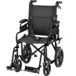 Nova LIGHTWEIGHT TRANSPORT CHAIR WITH 12" REAR WHEELS, LOCKING HAND BRAKES, FLIP UP DESK ARMS BLACK