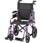 Nova LIGHTWEIGHT TRANSPORT CHAIR WITH 12" REAR WHEELS, LOCKING HAND BRAKES, FLIP UP DESK ARMS PURPLE
