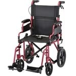 Nova LIGHTWEIGHT TRANSPORT CHAIR WITH 12" REAR WHEELS, LOCKING HAND BRAKES, FLIP UP DESK ARMS RED