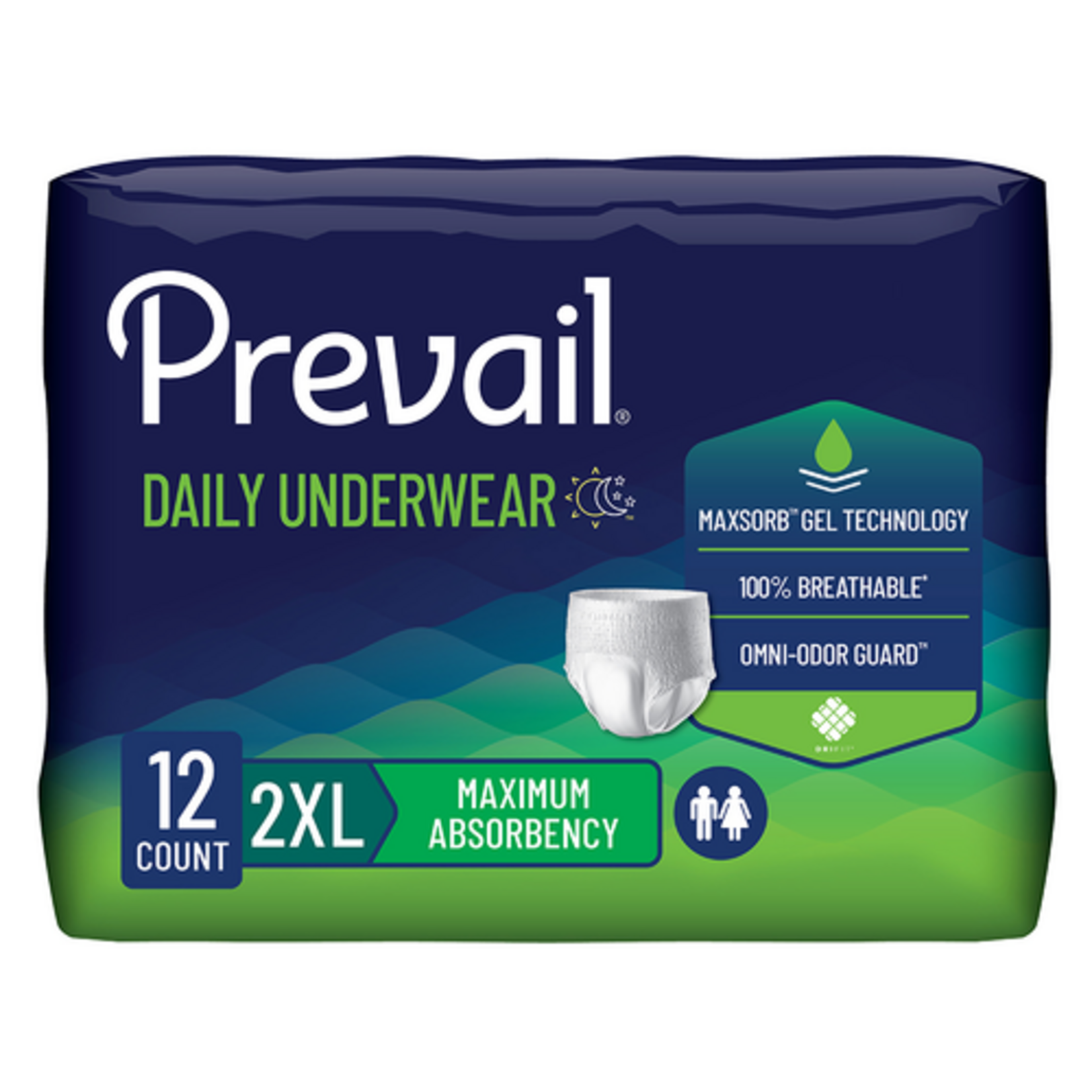 Prevail Protective Underwear, Unisex, Maximum Absorbency, Package, 2XL 68" - 80”