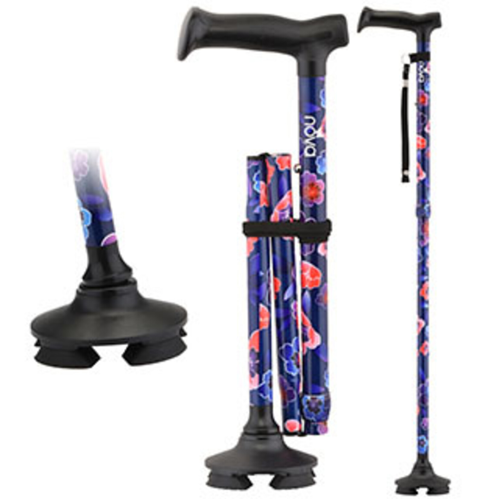 Nova Folding Cane with Quad Pivot Tip Maui Flowers