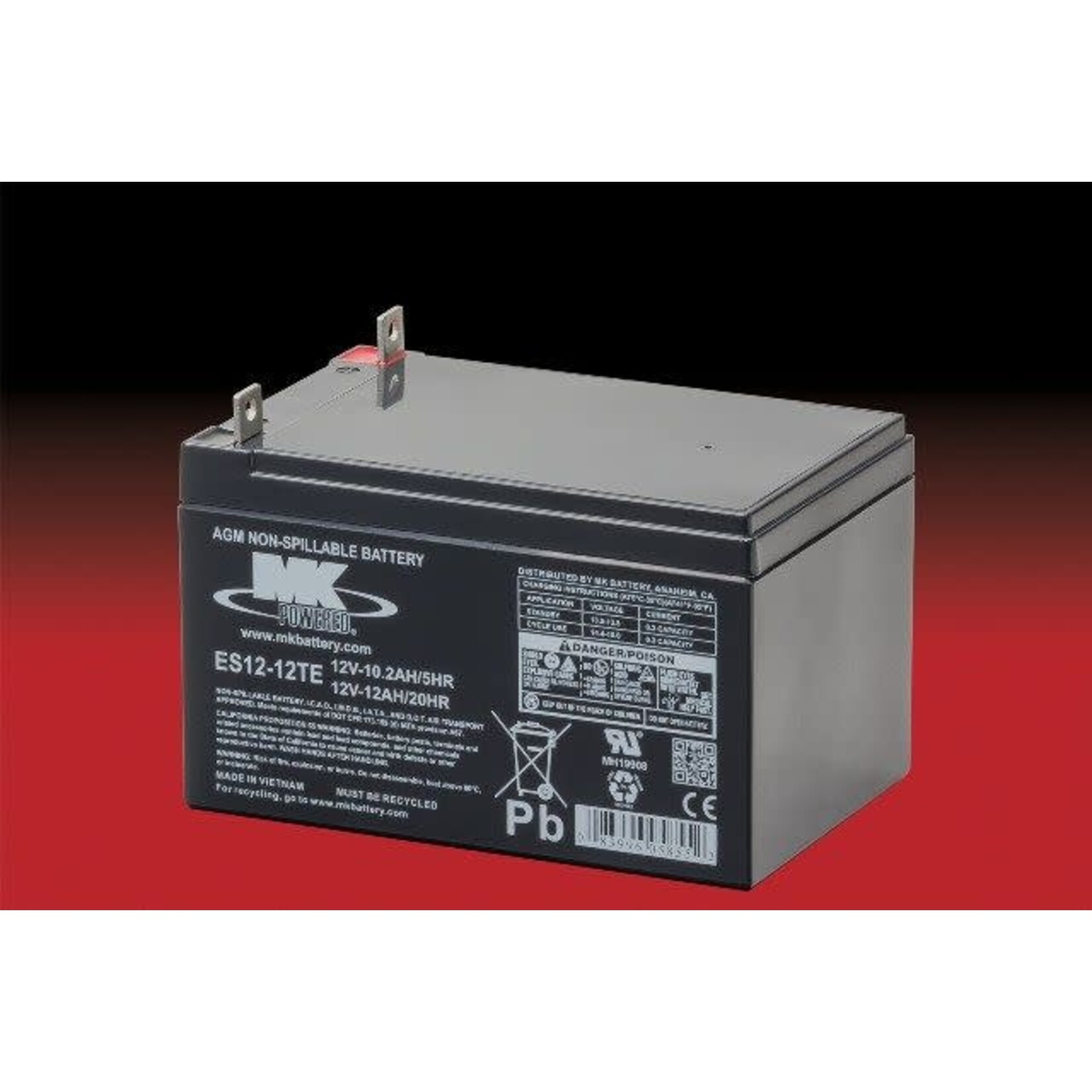 MK Battery 12v 12ah Battery, Nut and Bolt Terminal - AGM