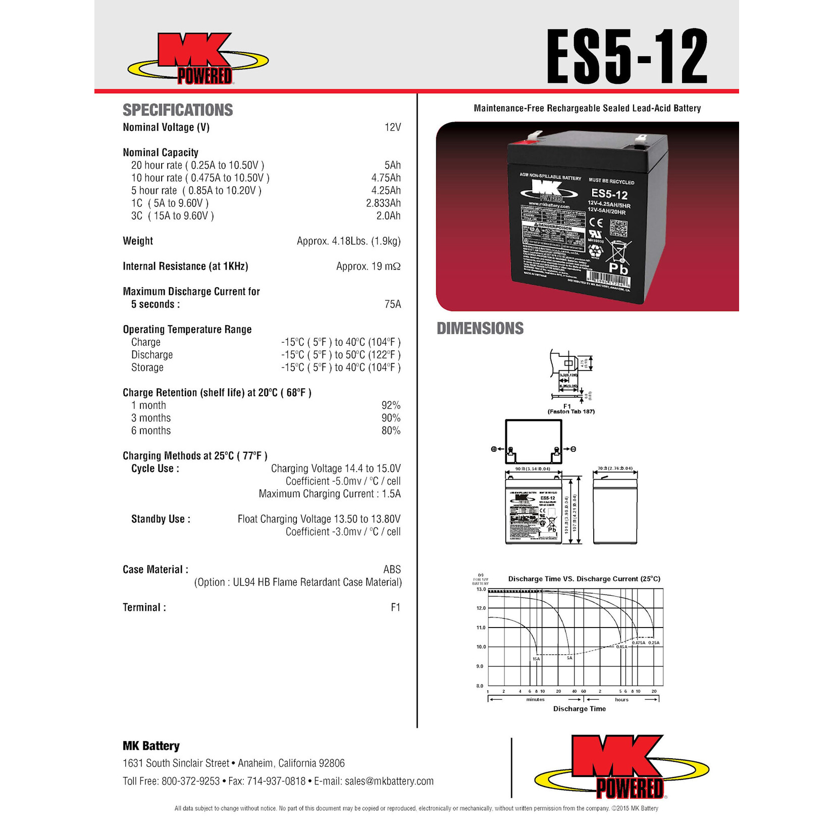 MK Battery 12v 5ah Battery - SLA