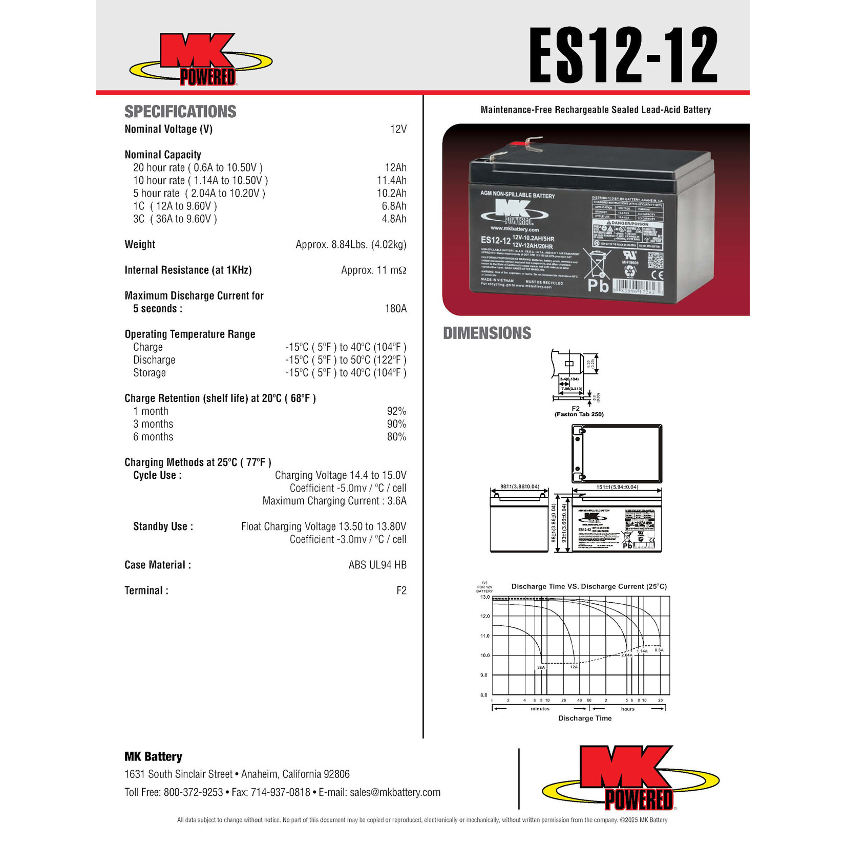 MK Battery 12v 12ah Battery - SLA