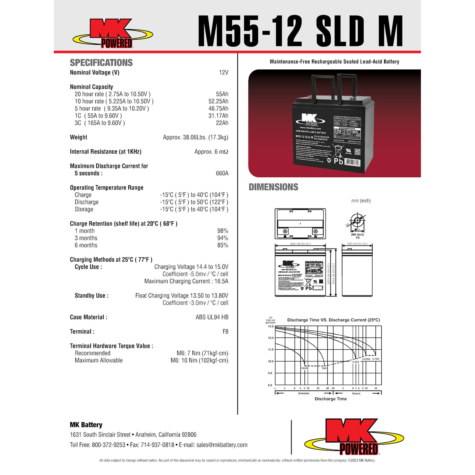 MK Battery 12v 55ah Battery - SLA