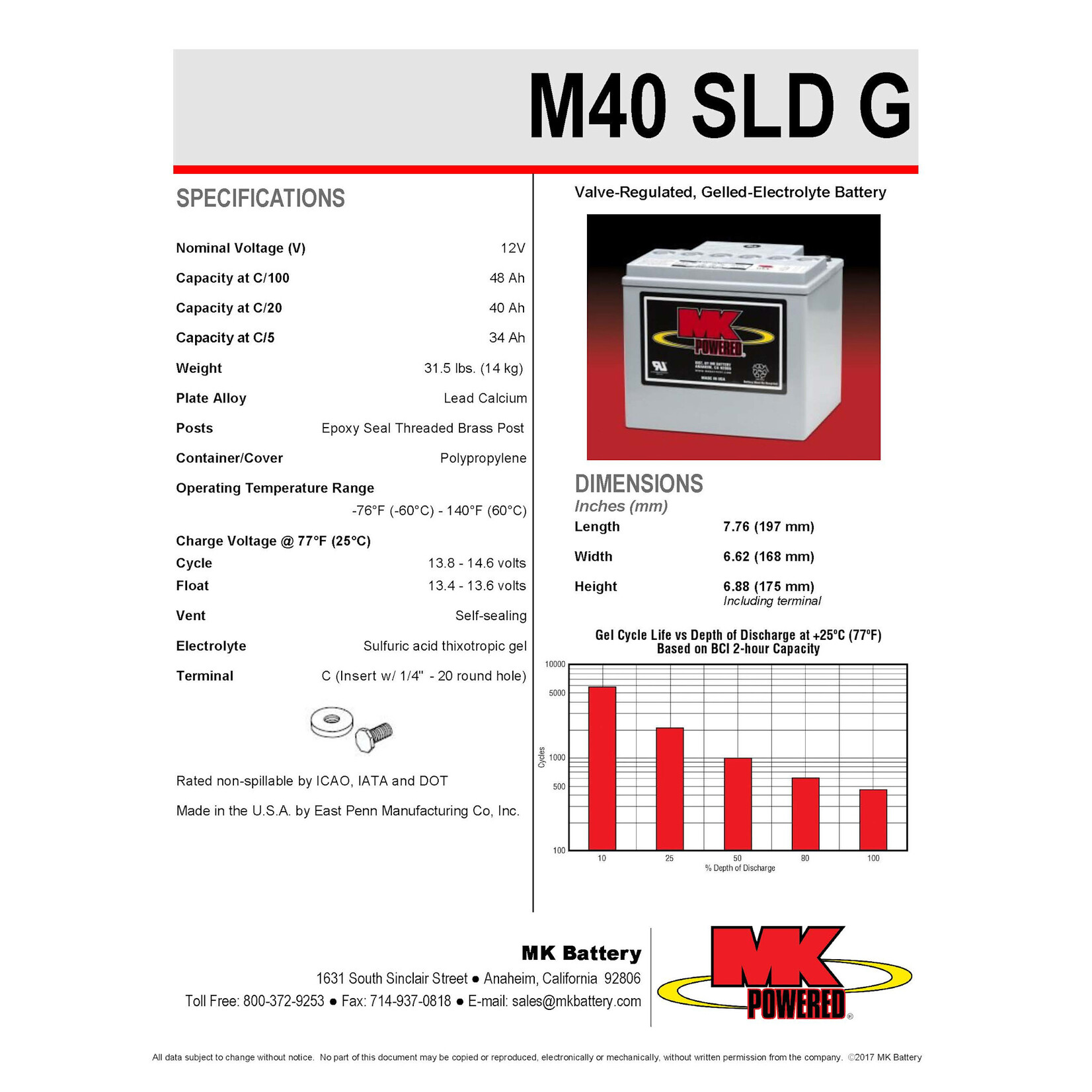 MK Battery 12v 40ah Battery - Gel