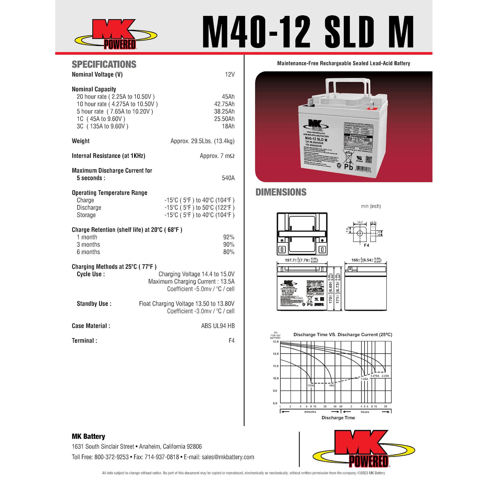 MK Battery 12v 40ah Battery - SLA