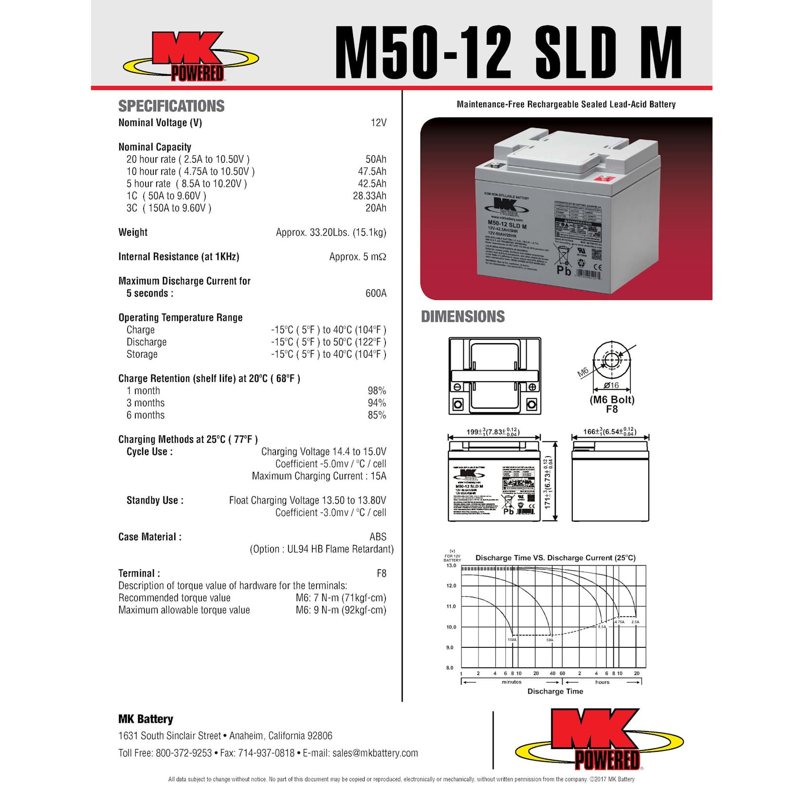 MK Battery 12v 50ah Battery - SLA