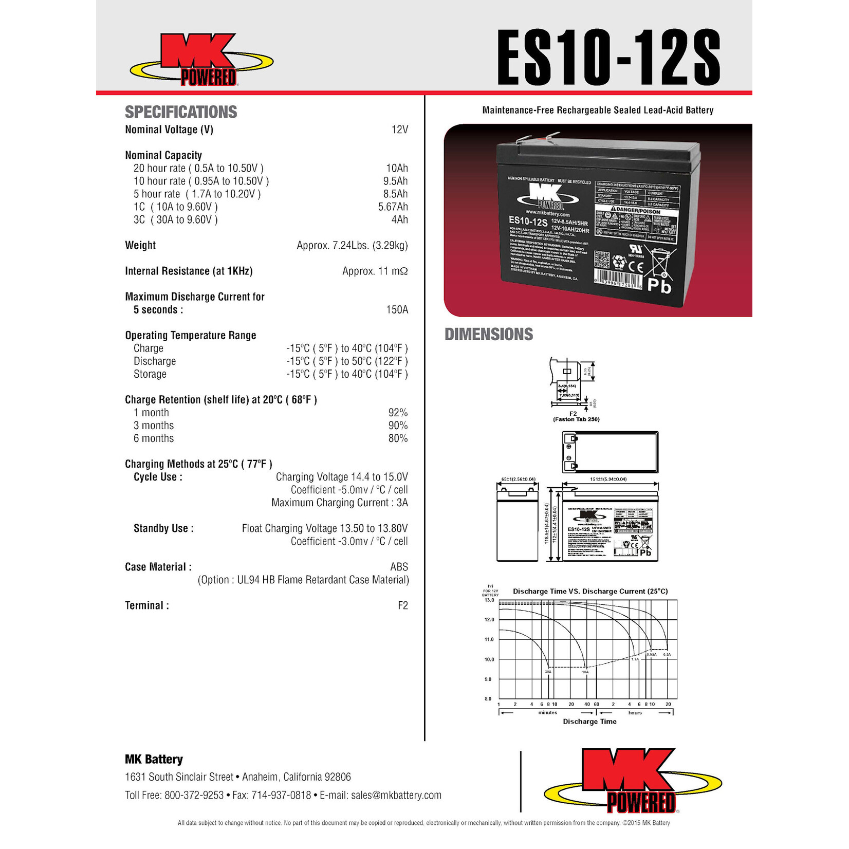 MK Battery 12v 10ah Battery - SLA
