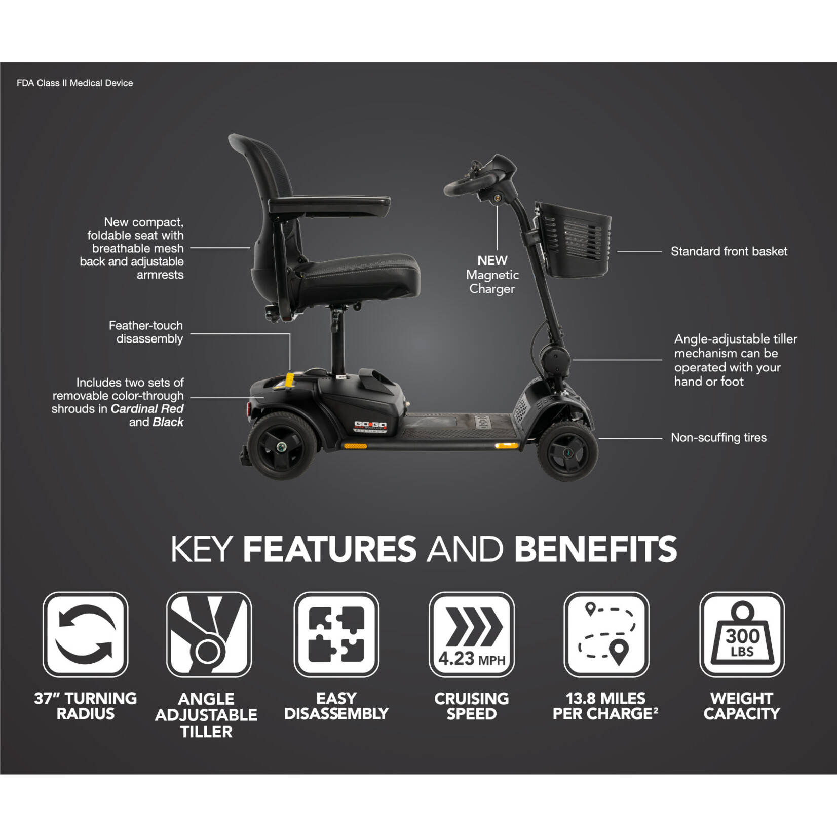 Pride Go Go (GOGO) Elite Traveller 2 Platinum 4-Wheel 12 AH Scooter