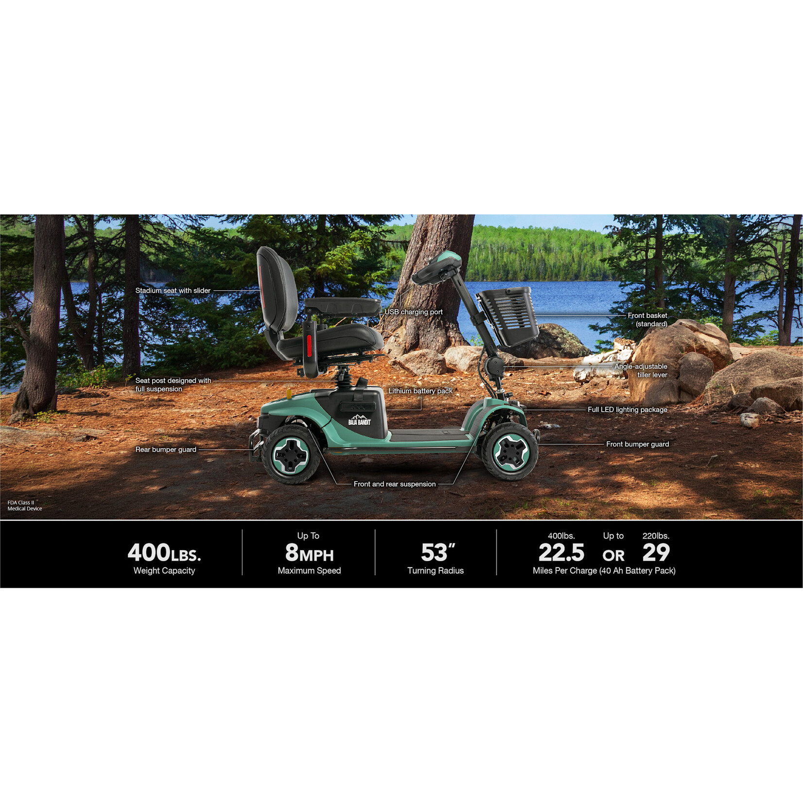 Pride Baja Bandit with 40 AH Lithium Battery 4-wheel Scooter