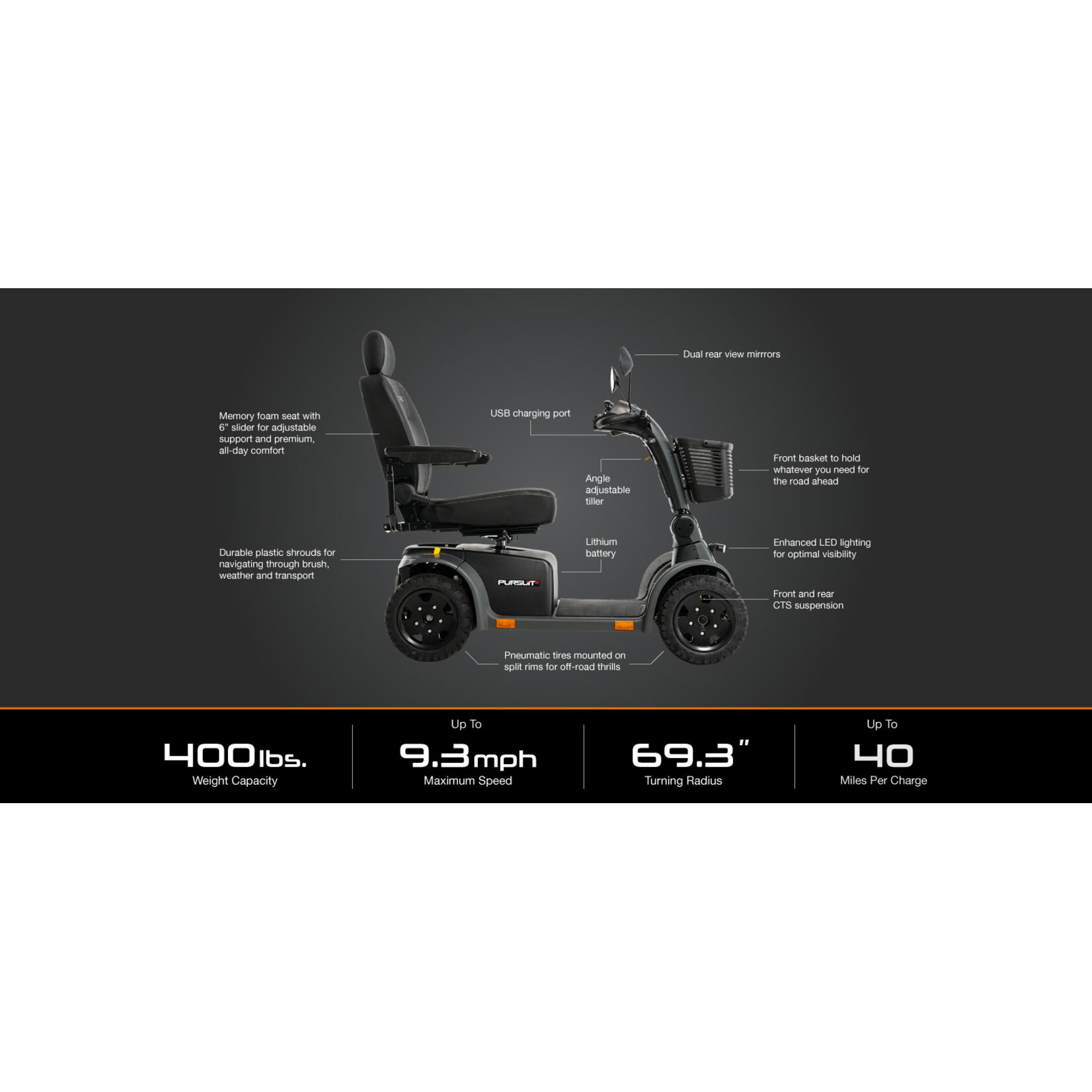 Pride Pursuit 2 with 50 AH Battery 4-Wheel Scooter