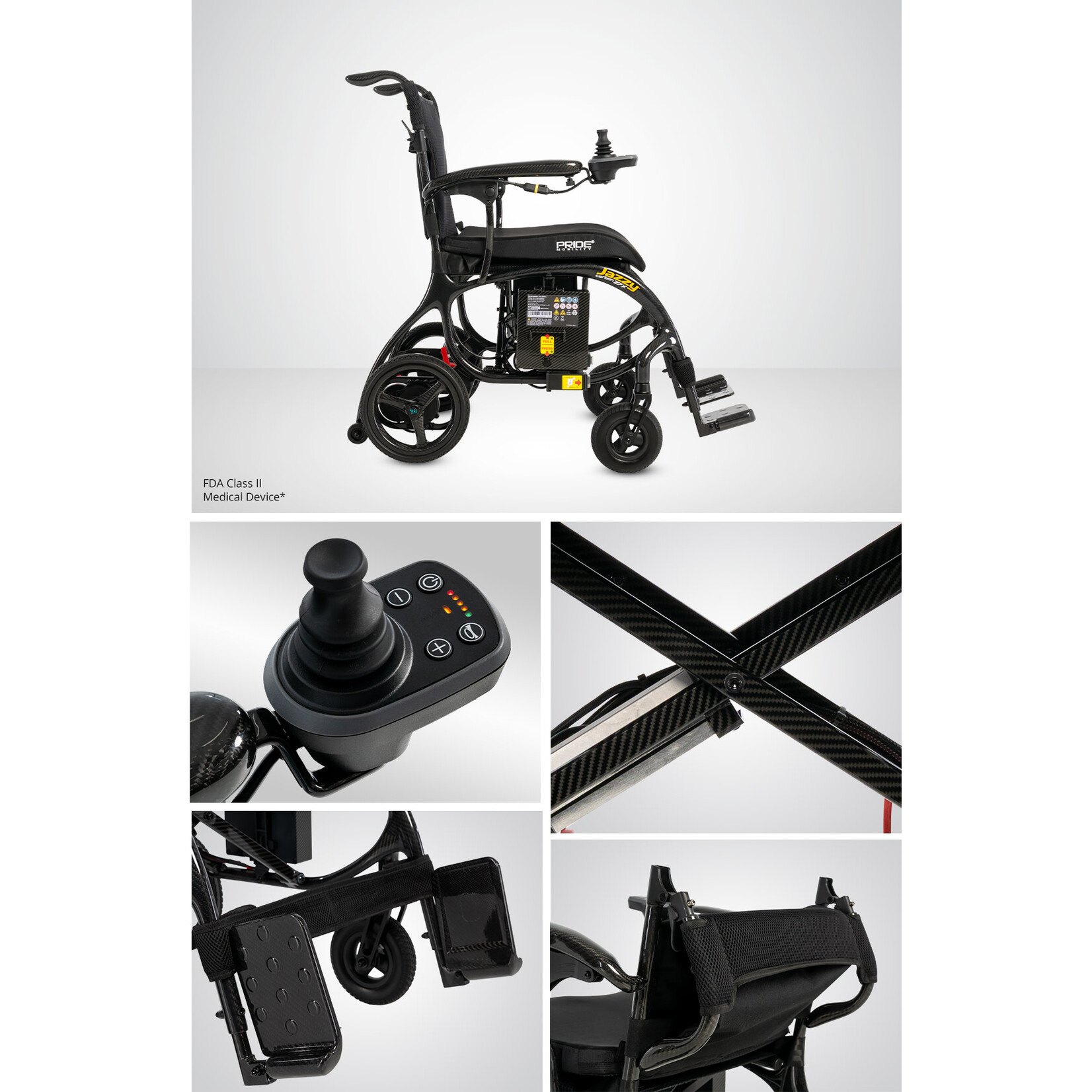Pride Jazzy Carbon 27X, Black, with 18” x 18” Foam Seat, 10 Ah Lithium-ion Battery Electric Wheelchair