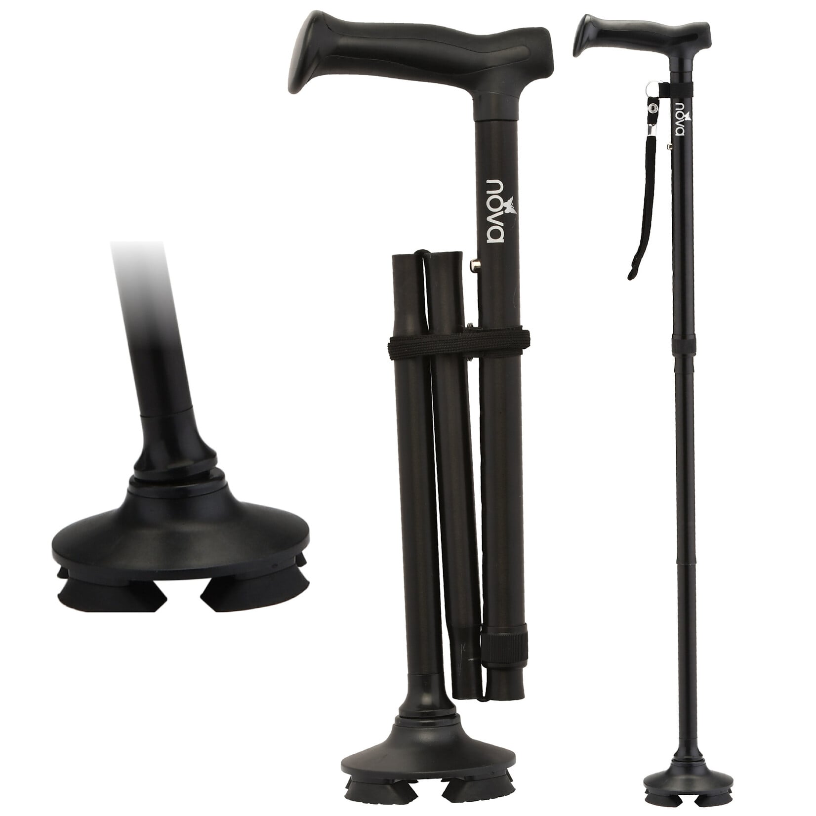 Nova Folding Cane with Quad Pivot Tip Black