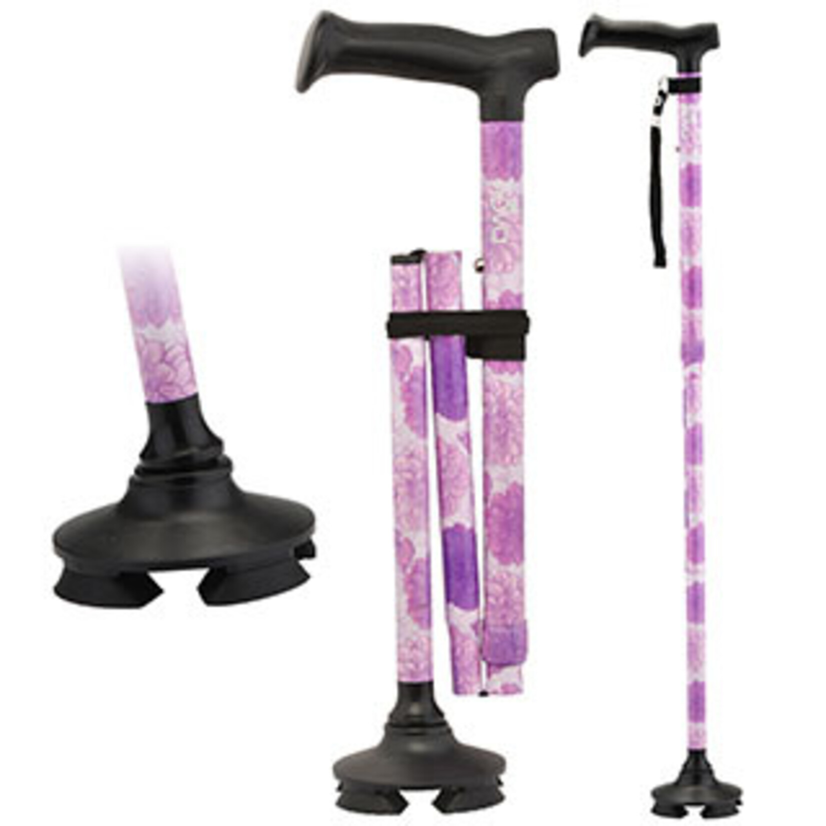 Nova Folding Cane with Quad Pivot Tip Purple Floral