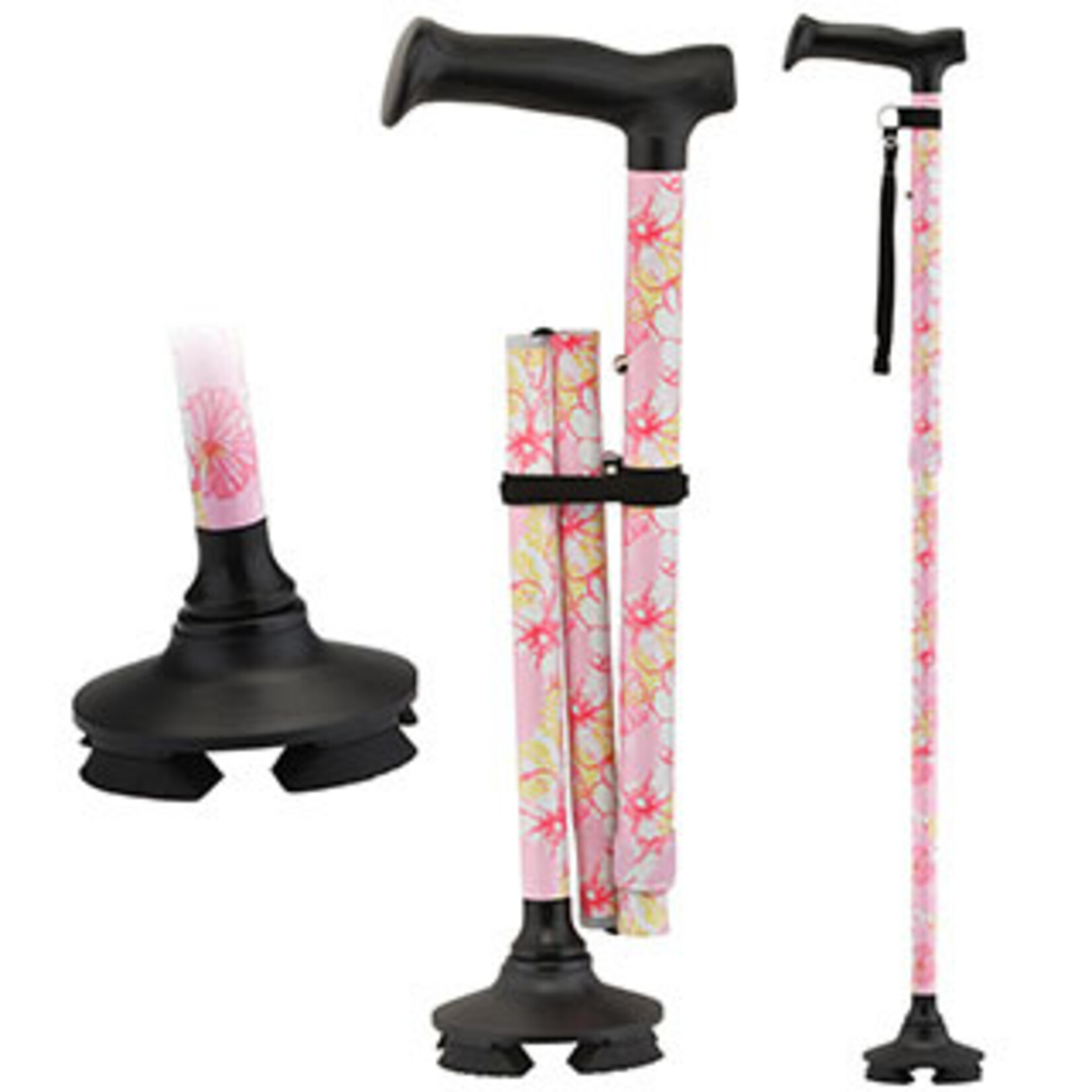 Nova Folding Cane with Quad Pivot Pink Floral