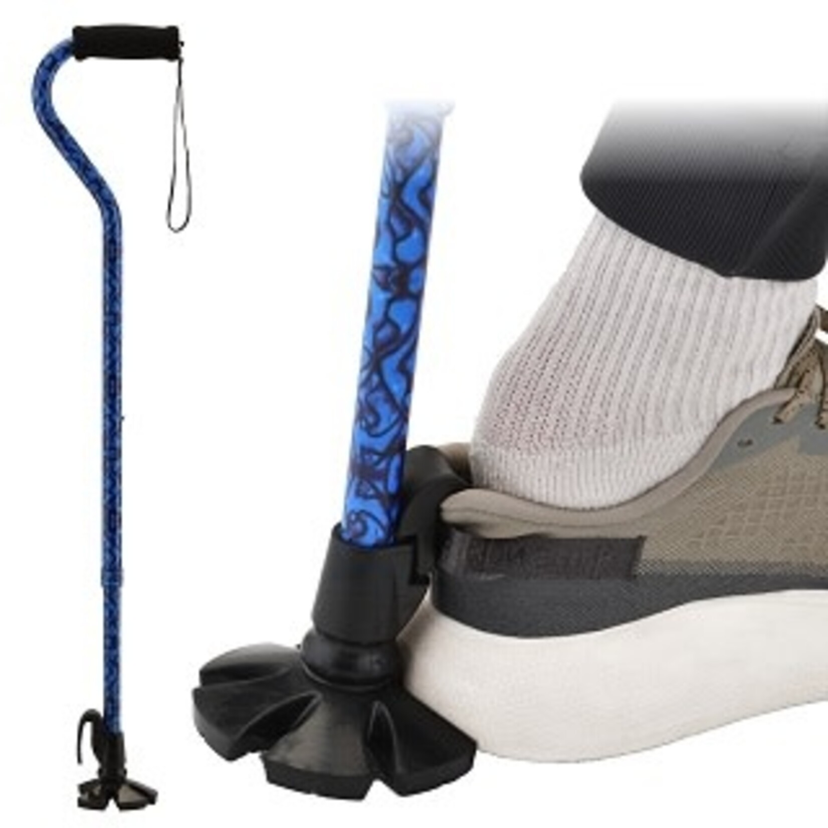 Nova Shoe Horn Offset Cane - Blue Waves