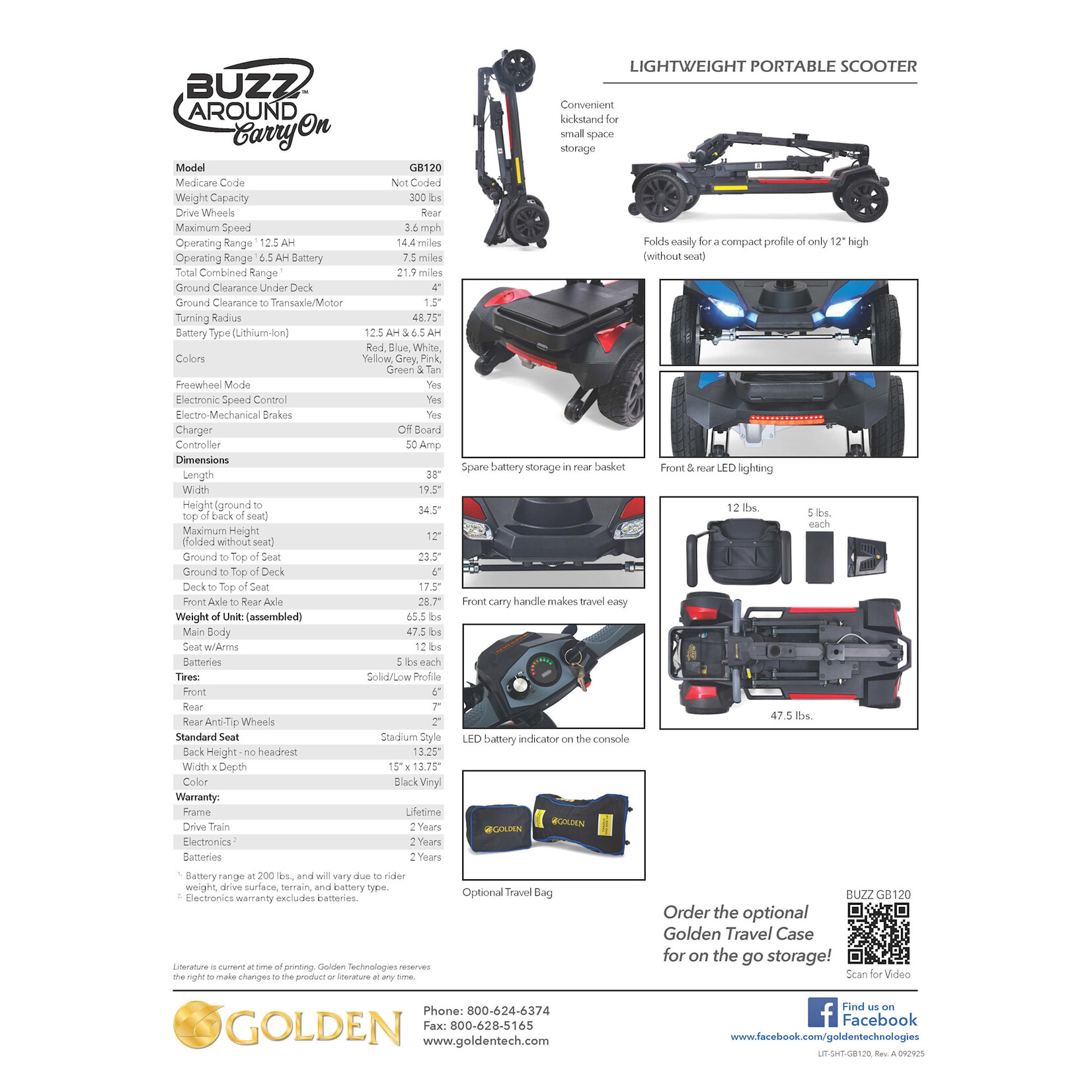 Golden Technologies Buzzaround CarryOn Foldable Scooter -Red and Blue