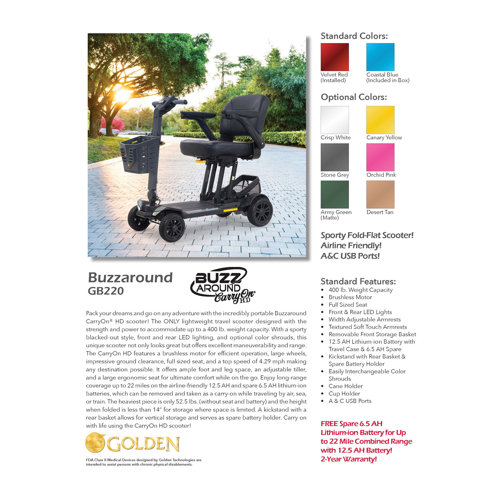 Golden Technologies Buzzaround CarryOn HD Foldable Scooter