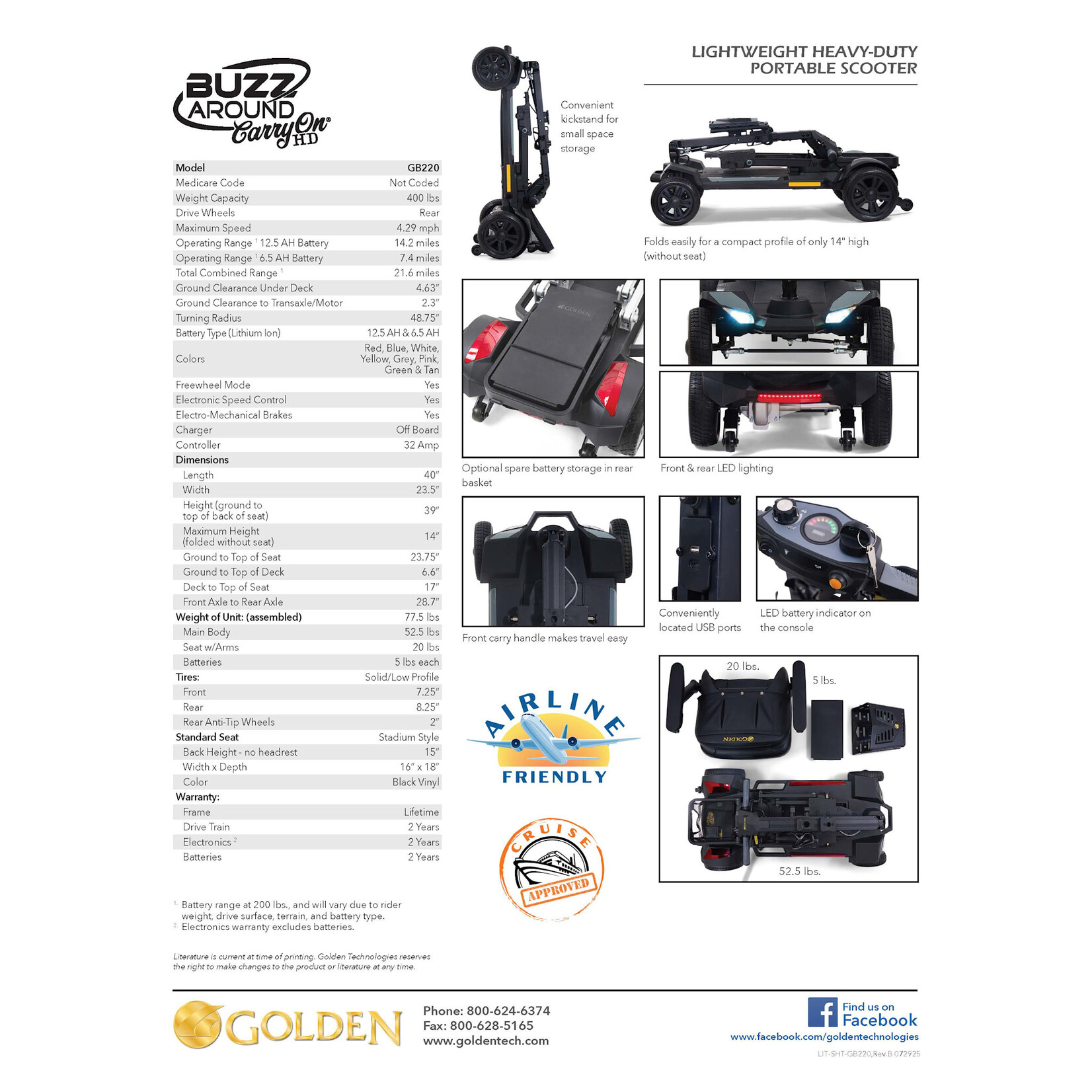 Golden Technologies Buzzaround CarryOn HD Foldable Scooter