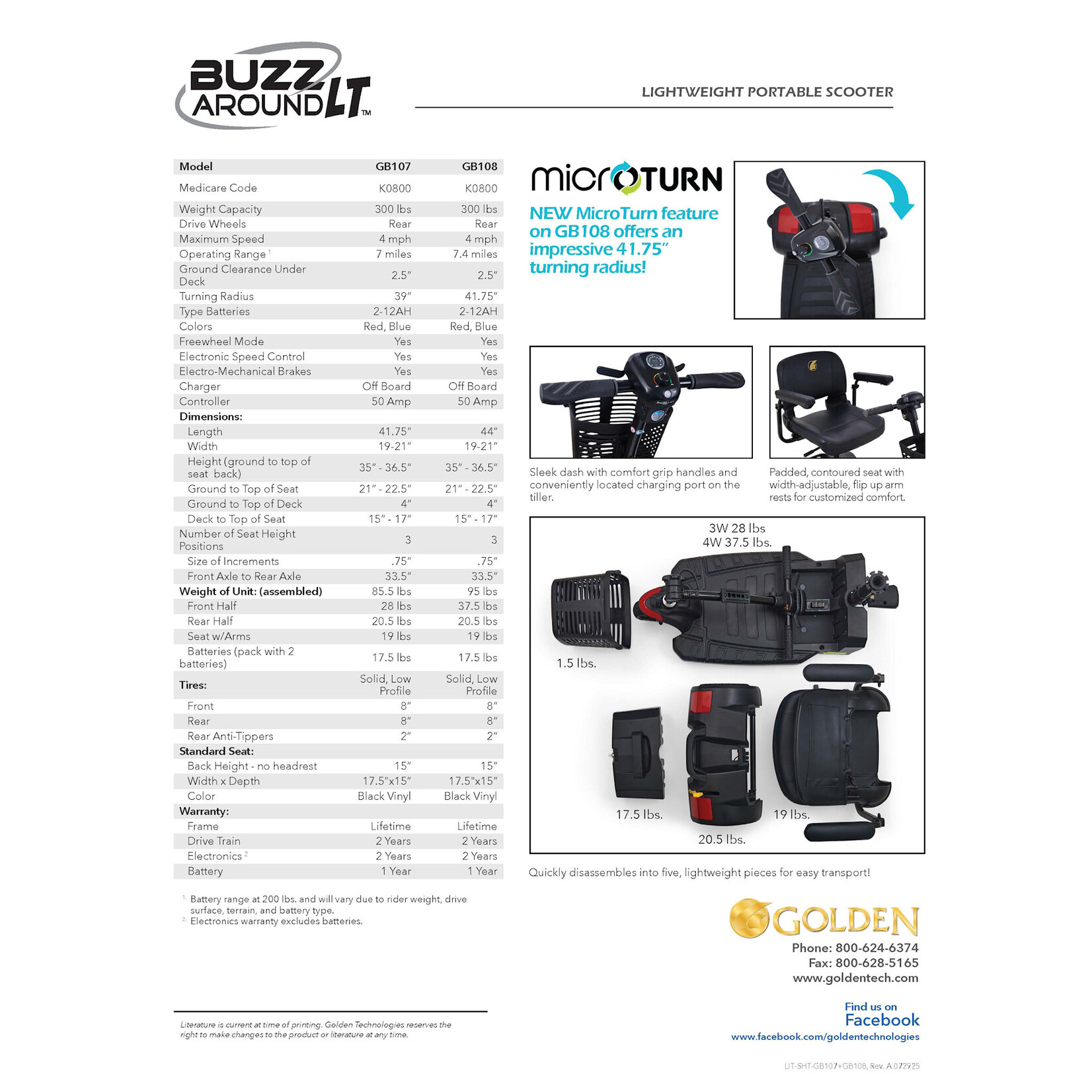 Golden Technologies Buzzaround LT, 4 wheel, Red