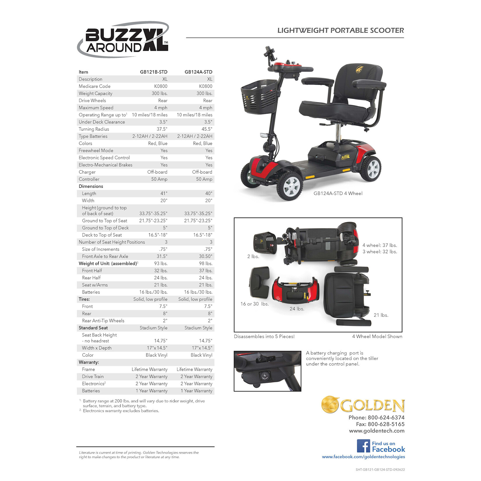 Golden Technologies BuzzAround XL, 3 wheel, Red and Blue